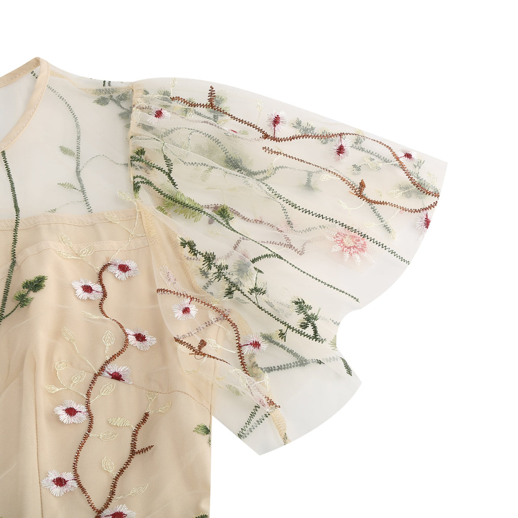 Women's Floral Embroidered Mesh Dress
