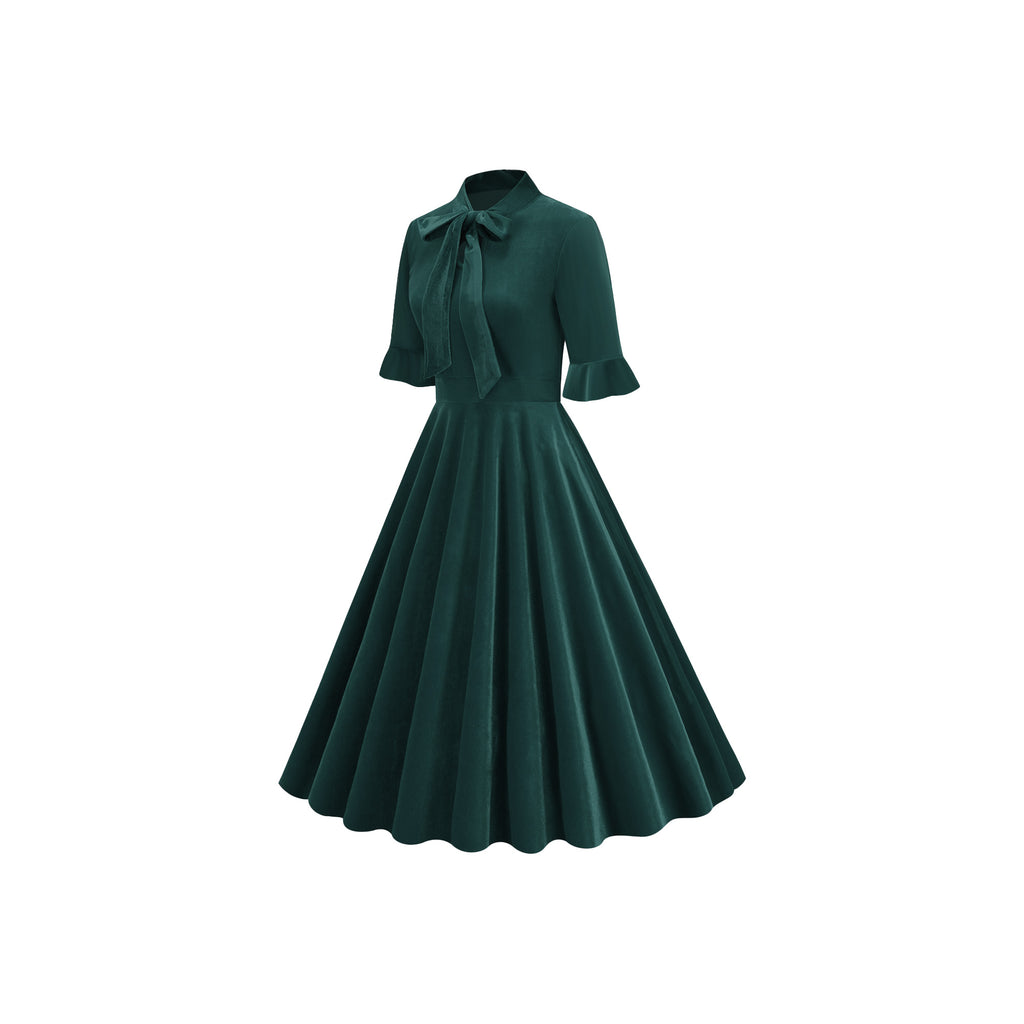 Women's Elegant Tie Neck A-Line Midi Dress