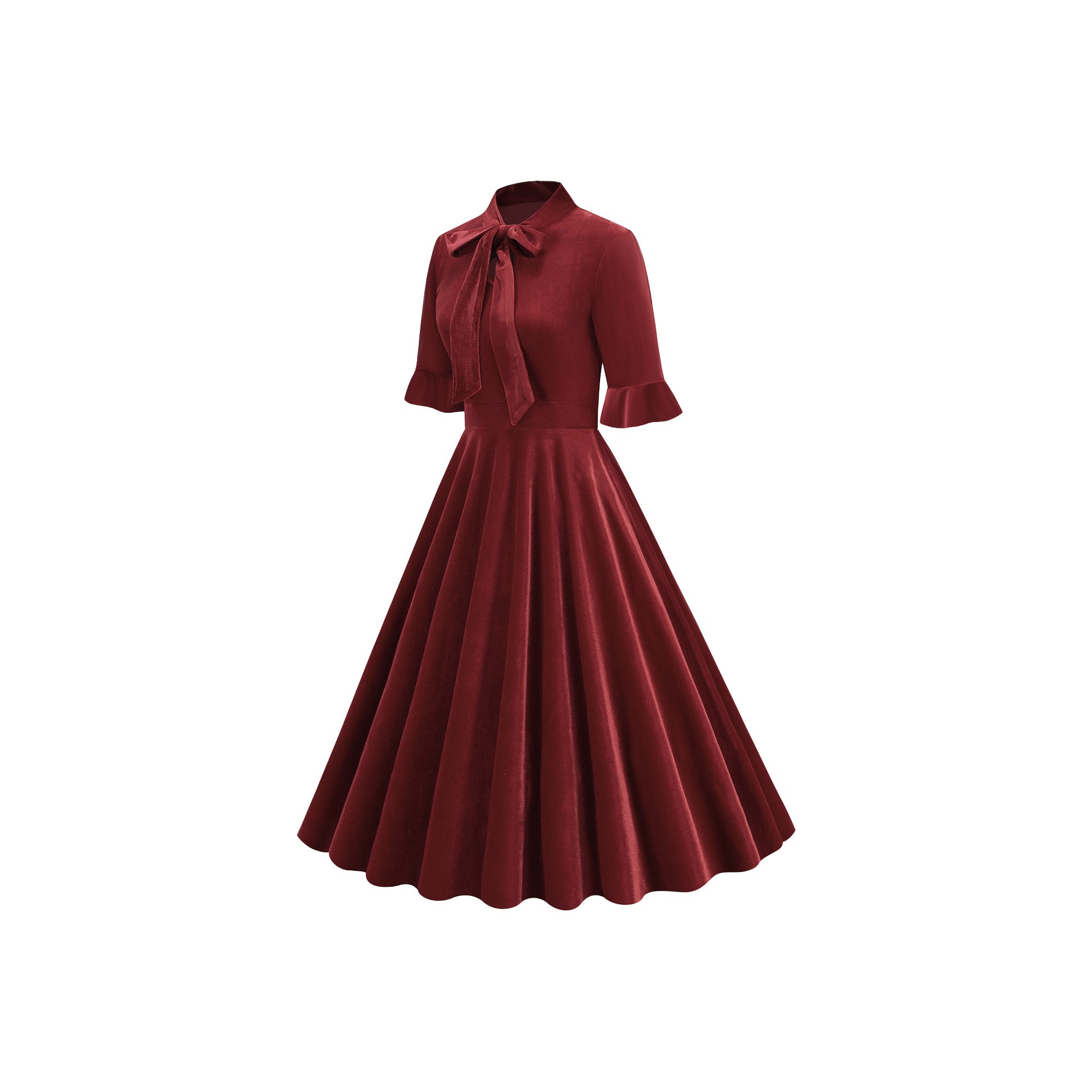 Women's Elegant Tie Neck A-Line Midi Dress