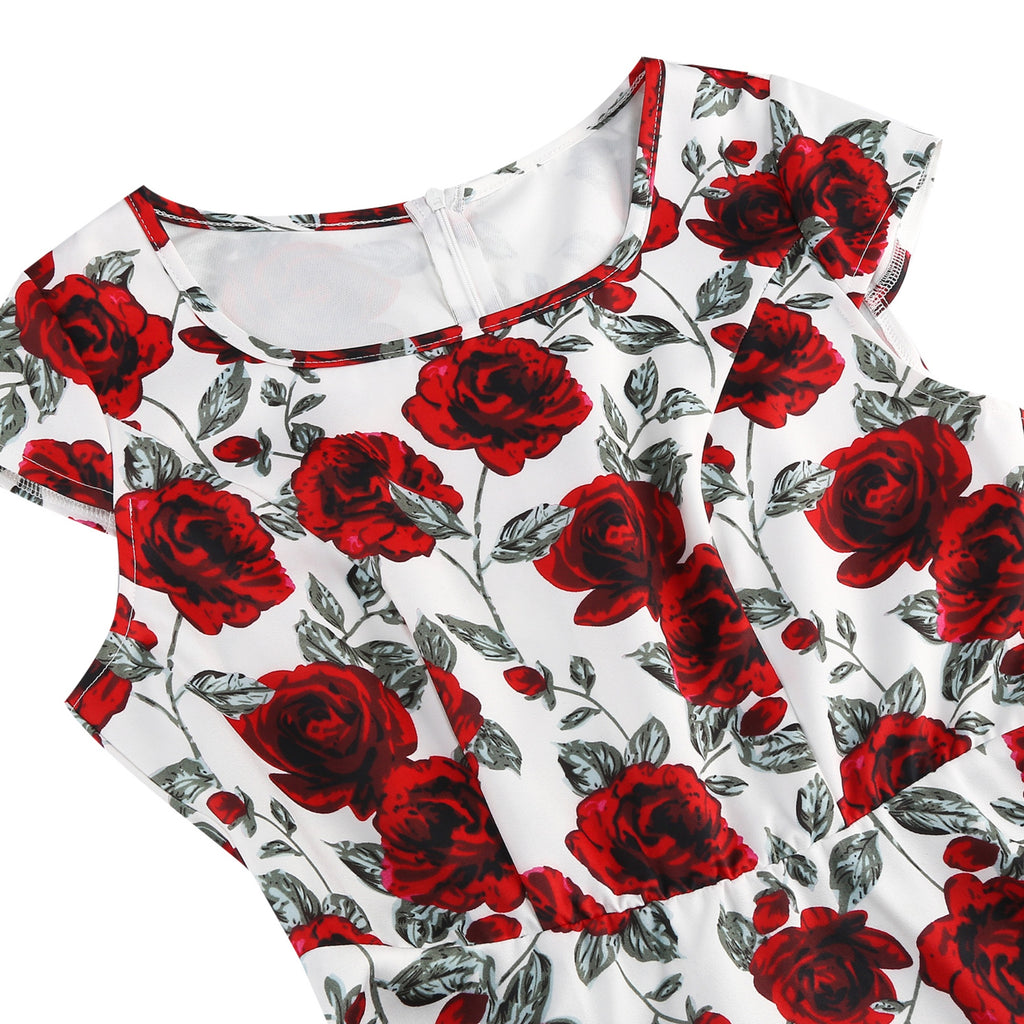 Women's Floral Square Neck Fit & Flare Midi Dress