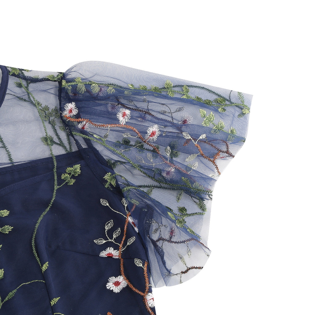 Women's Floral Embroidered Mesh Dress