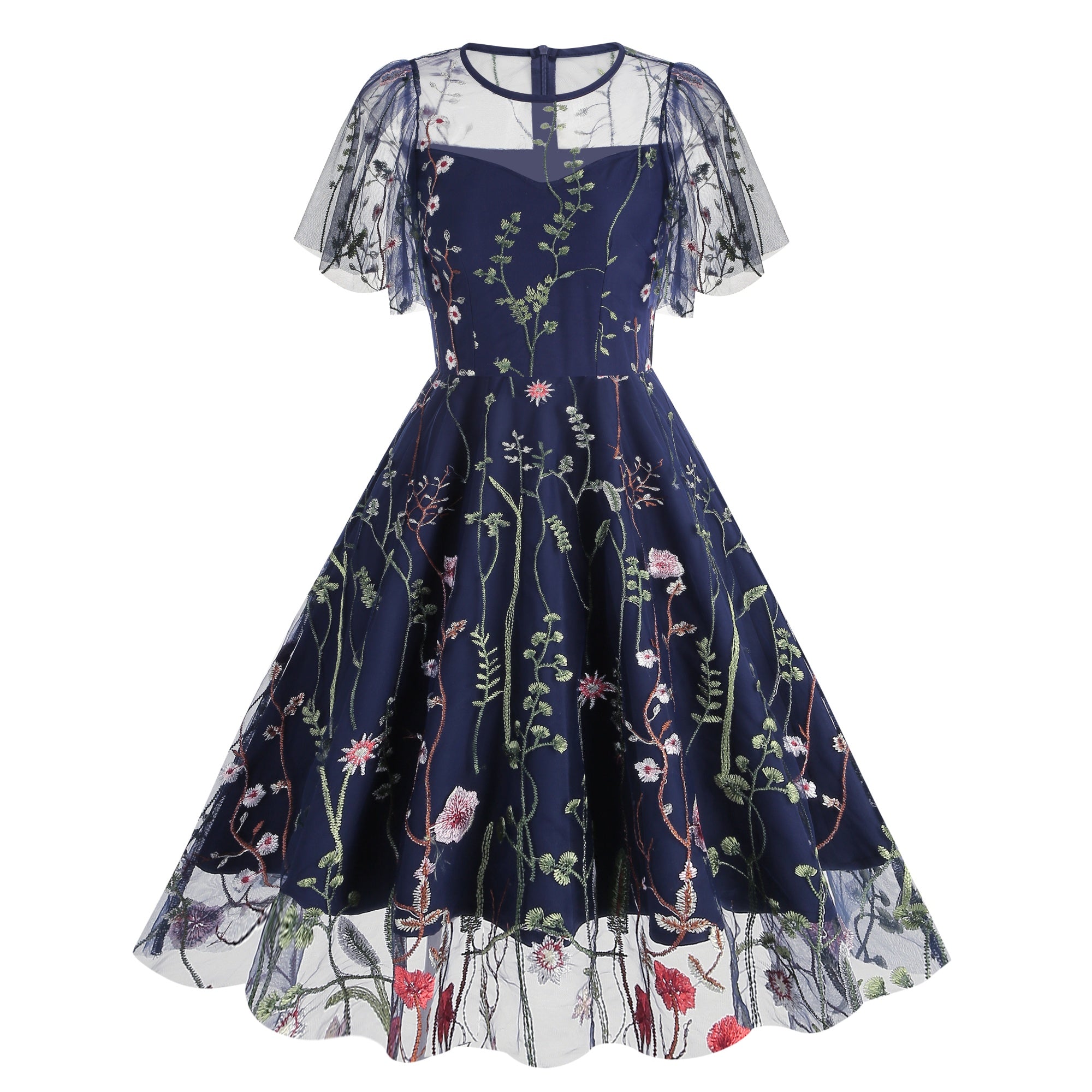 Women's Floral Embroidered Mesh Dress