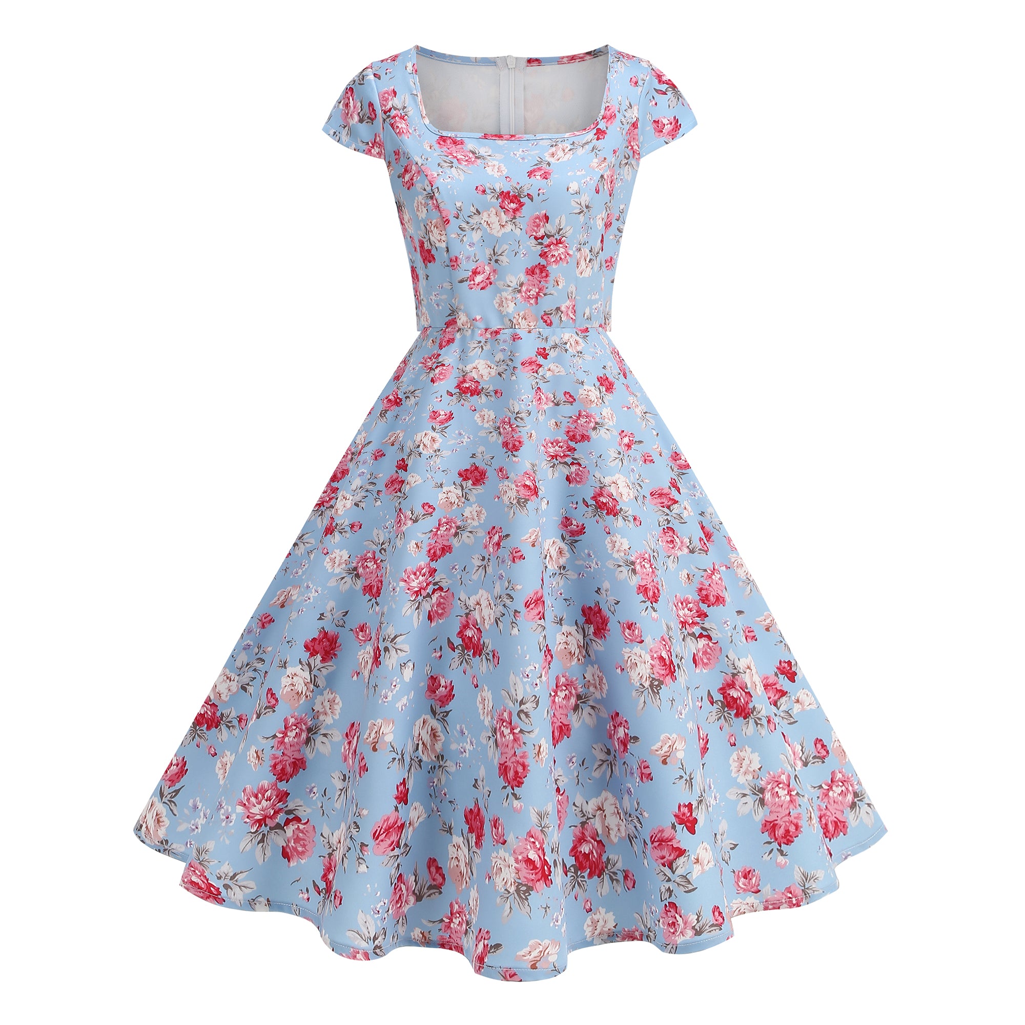 Women's Floral Square Neck Fit & Flare Midi Dress