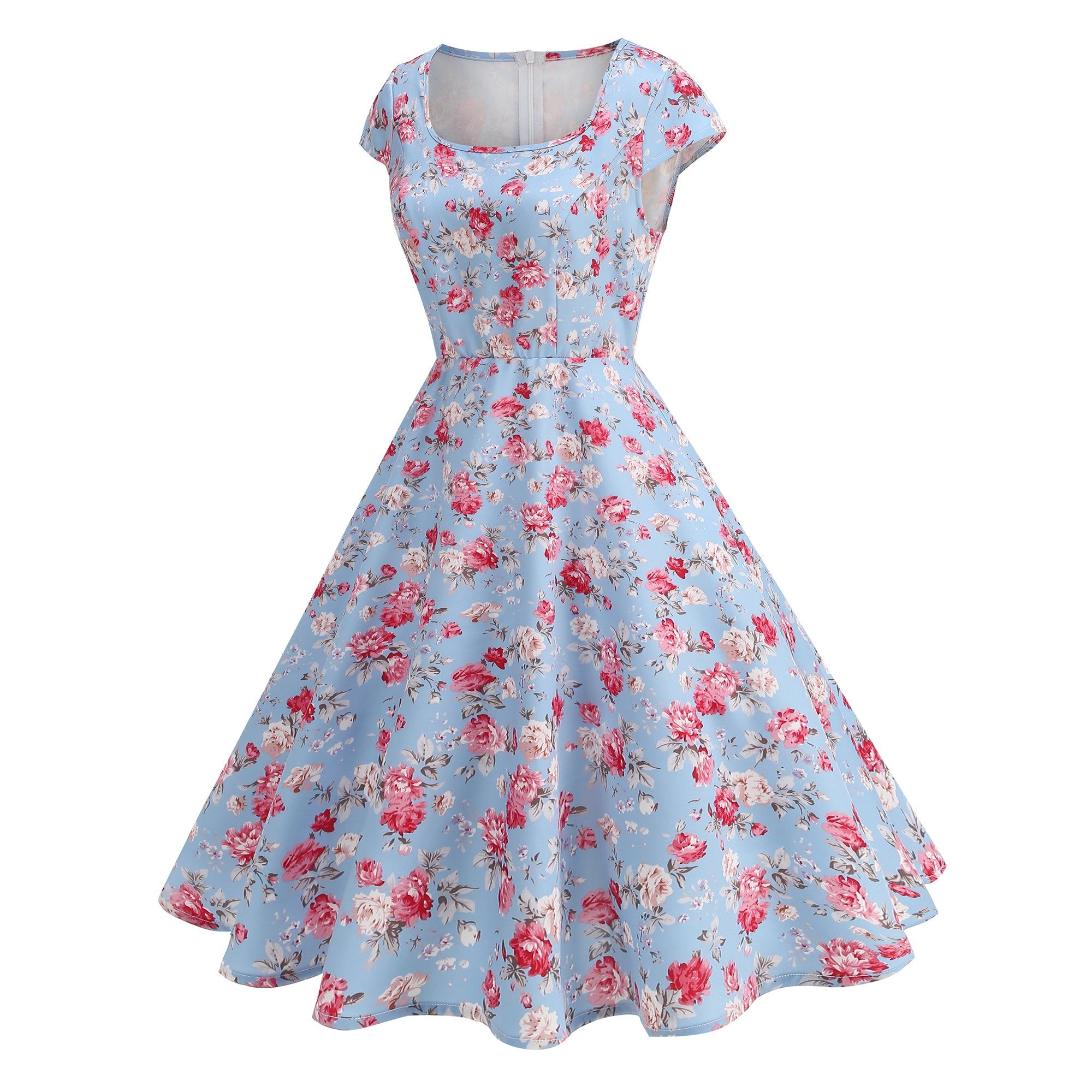 Women's Floral Square Neck Fit & Flare Midi Dress