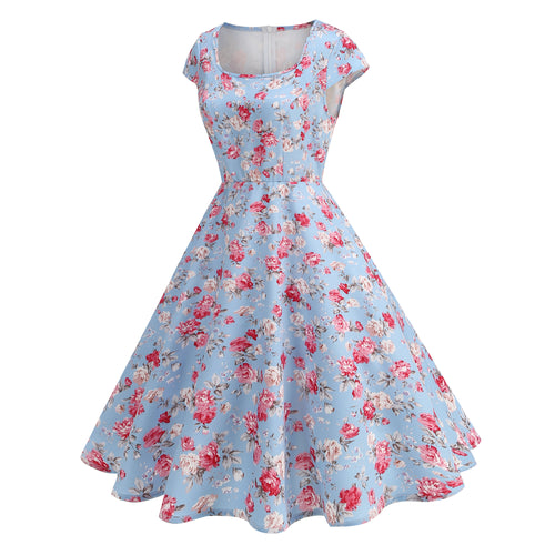 Women's Floral Square Neck Fit & Flare Midi Dress