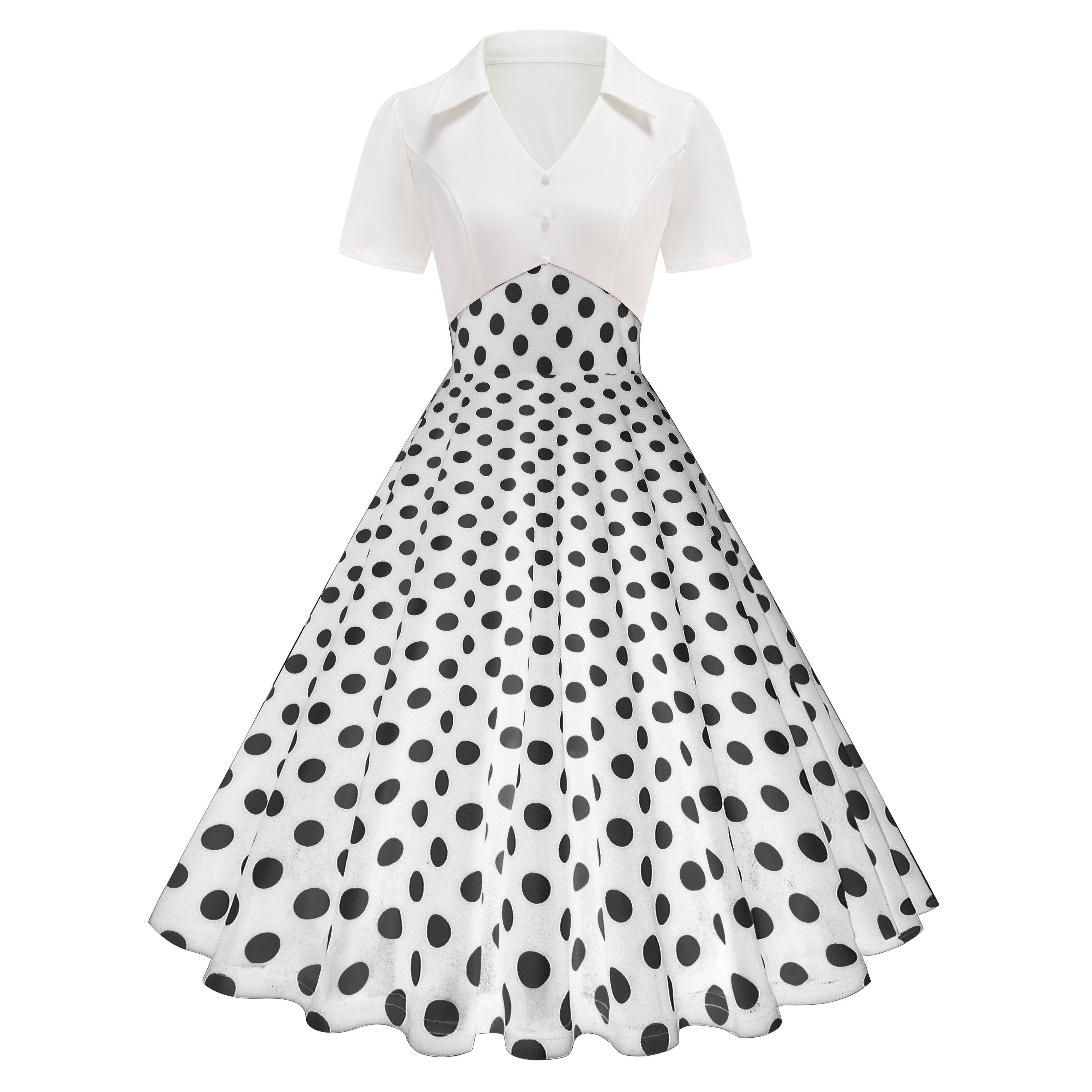 Women's Vintage Color Block Polka Dot Dress