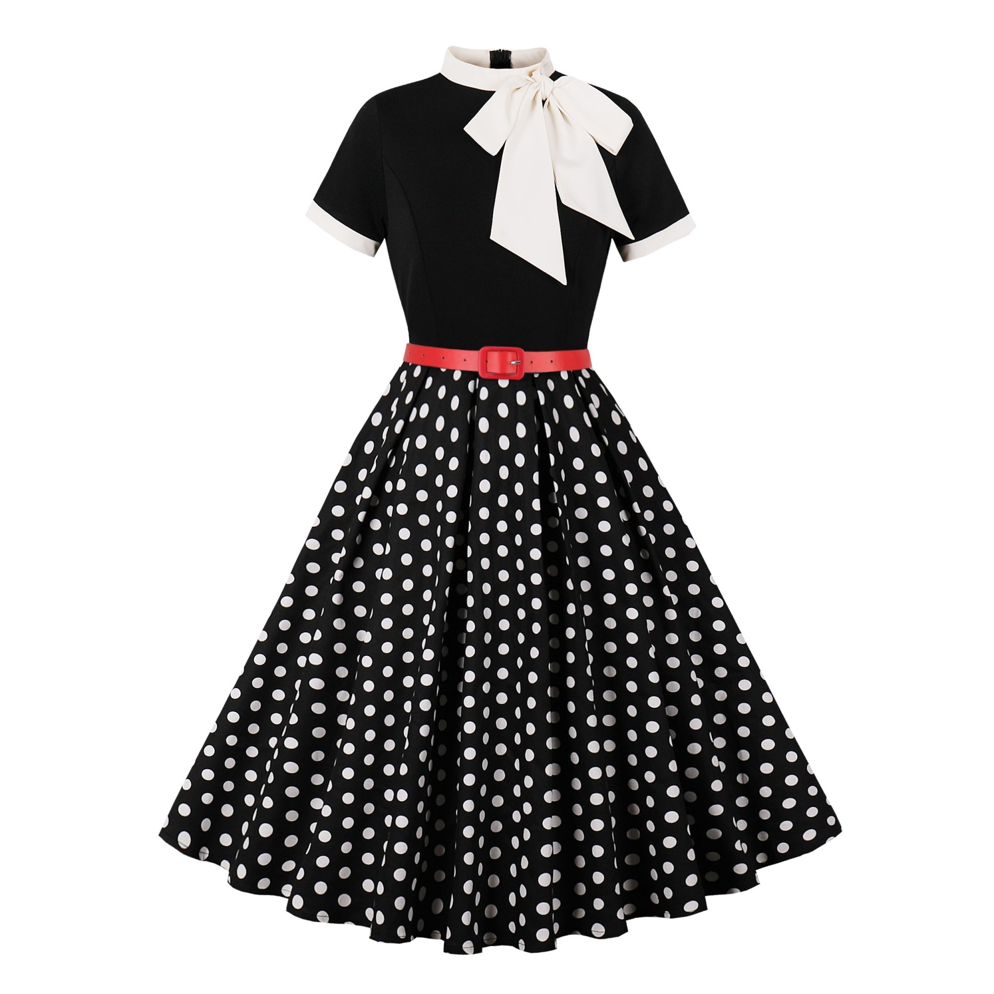 Women's Retro Bow Neck A-Line Midi Dress