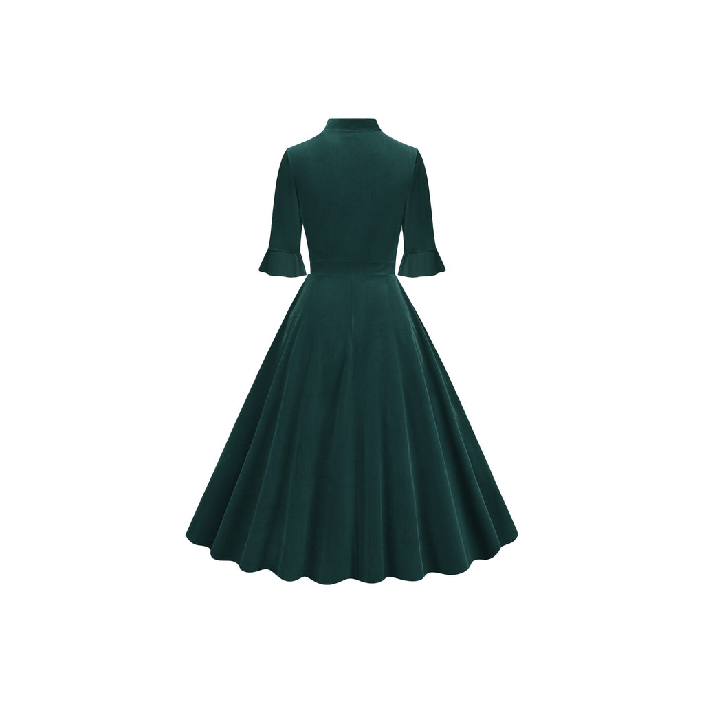 Women's Elegant Tie Neck A-Line Midi Dress