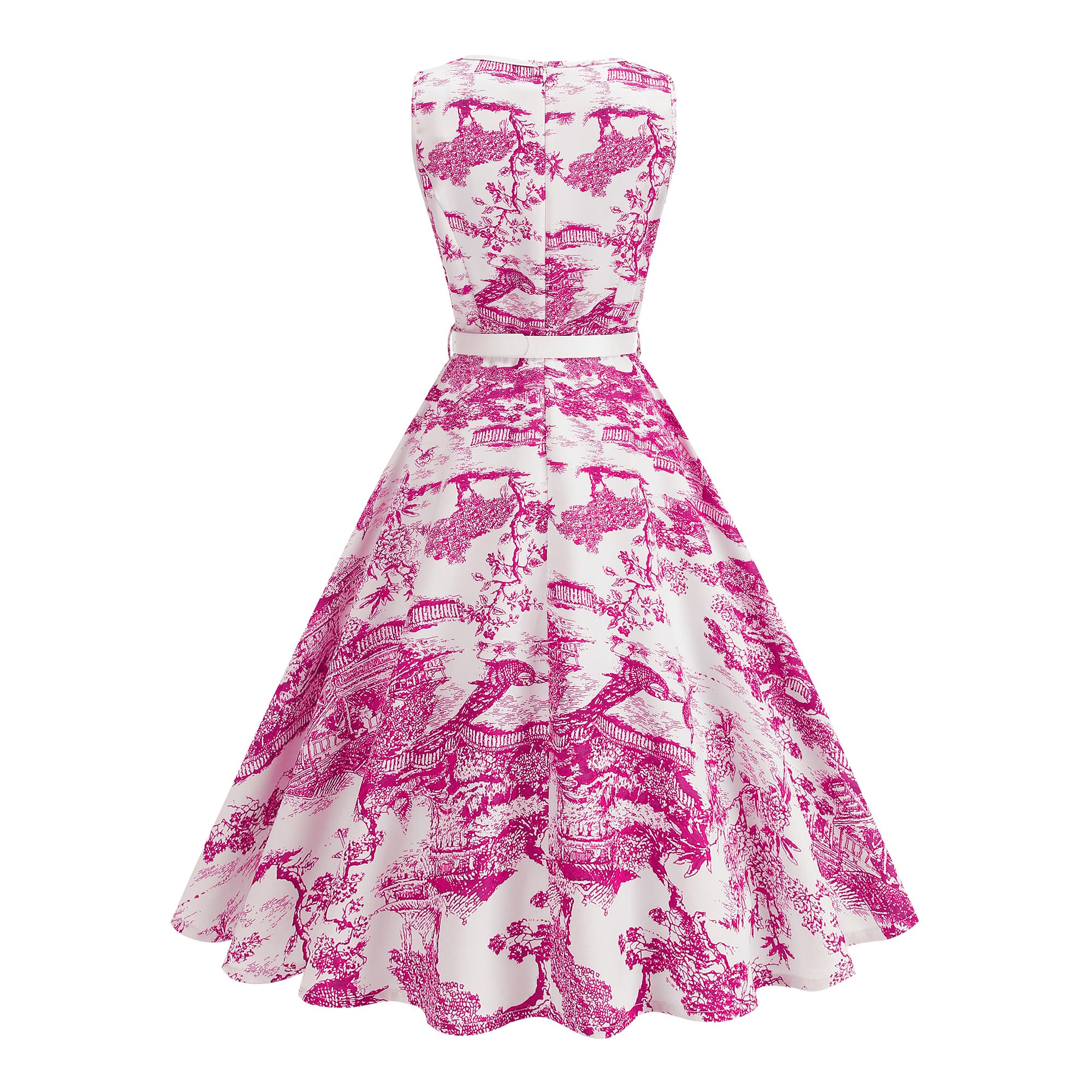Women's Vintage Sleeveless Belted Fit & Flare Midi Dress