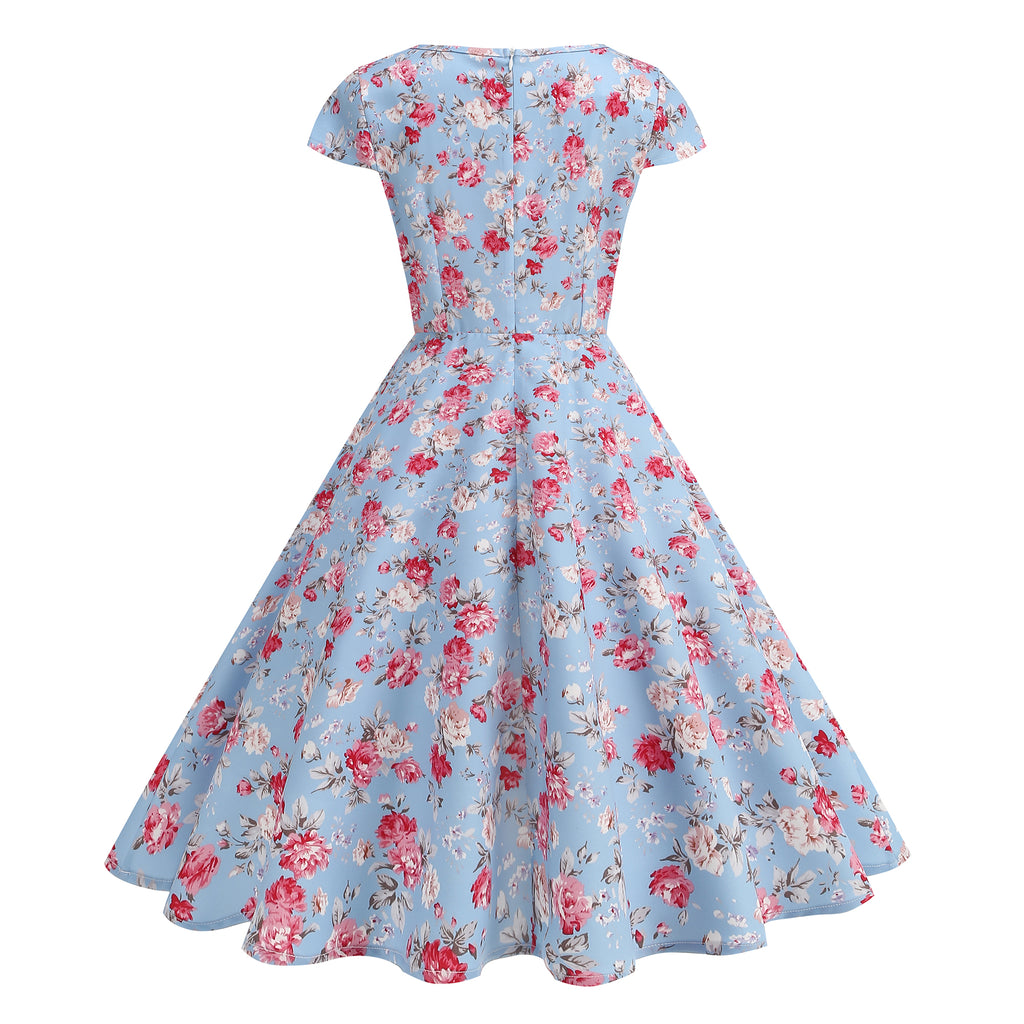 Women's Floral Square Neck Fit & Flare Midi Dress