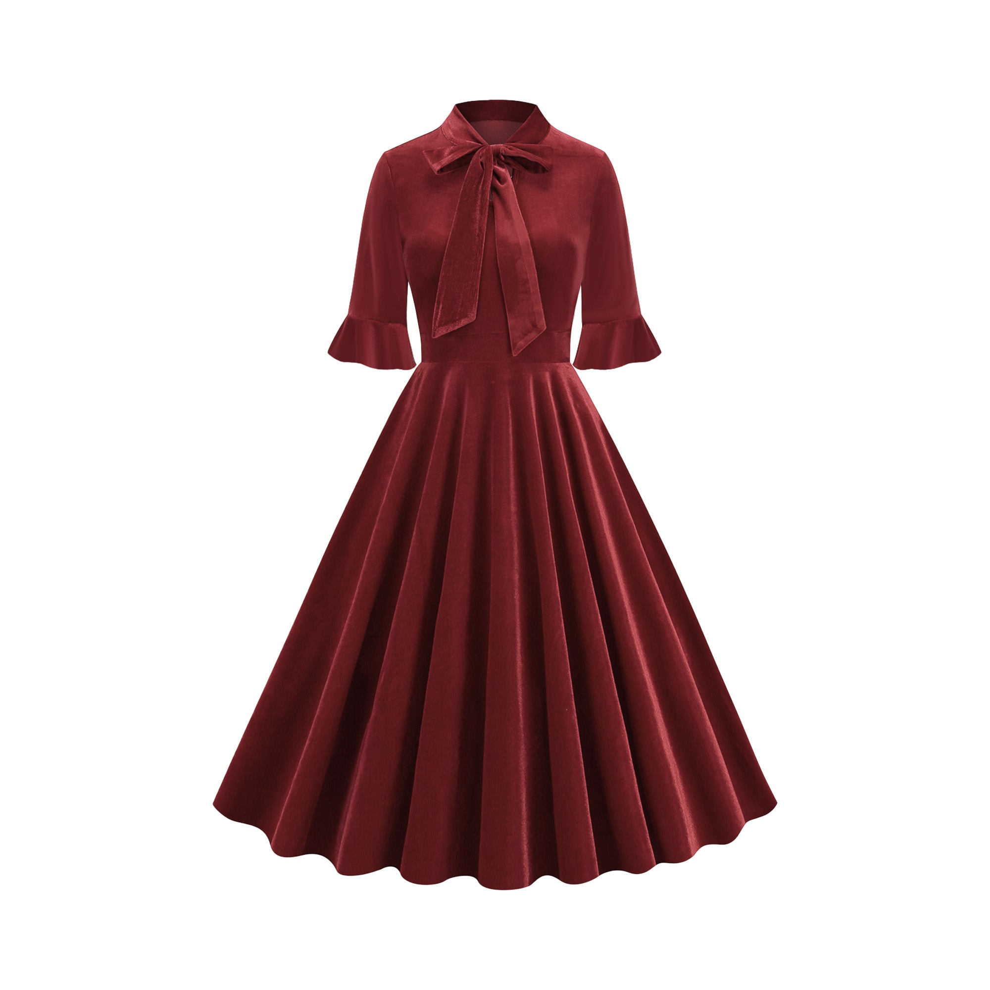 Women's Elegant Tie Neck A-Line Midi Dress