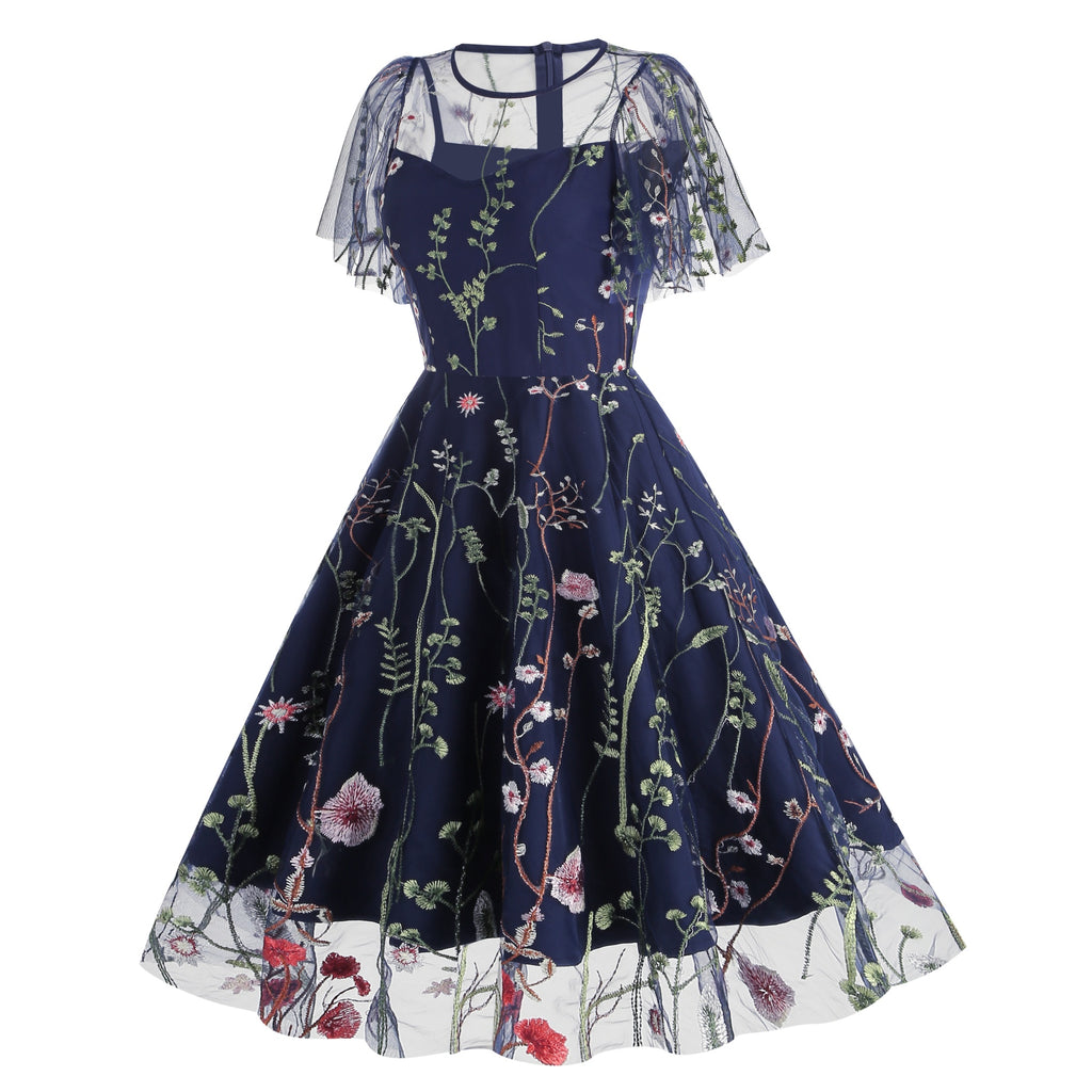 Women's Floral Embroidered Mesh Dress