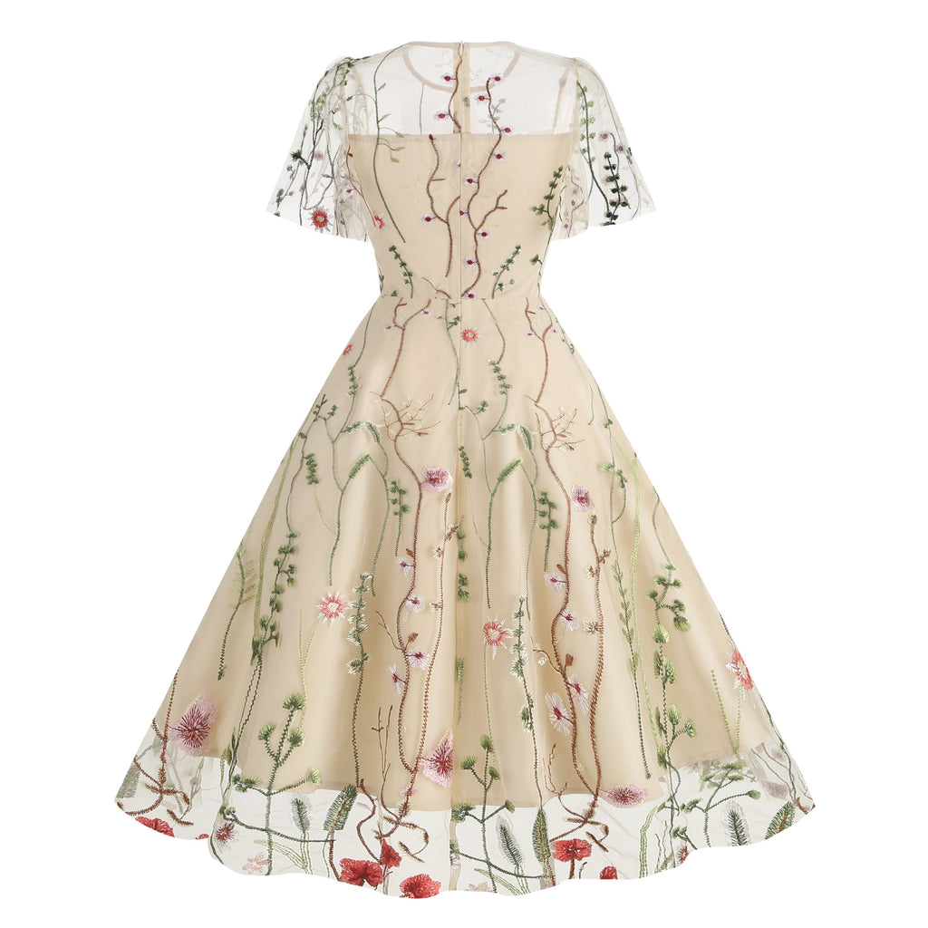 Women's Floral Embroidered Mesh Dress