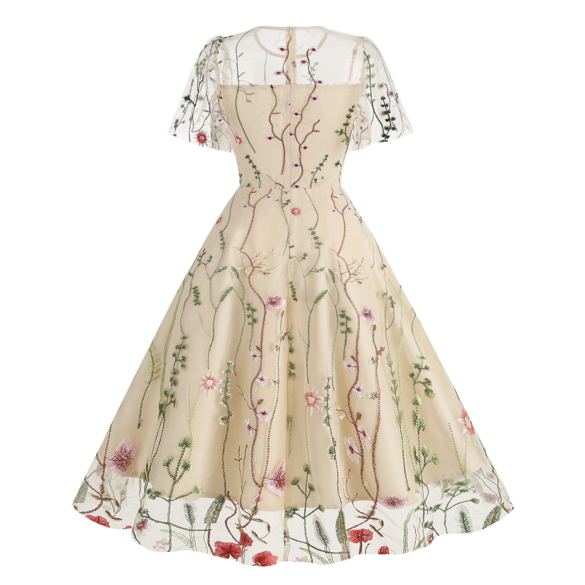 Women's Floral Embroidered Mesh Dress