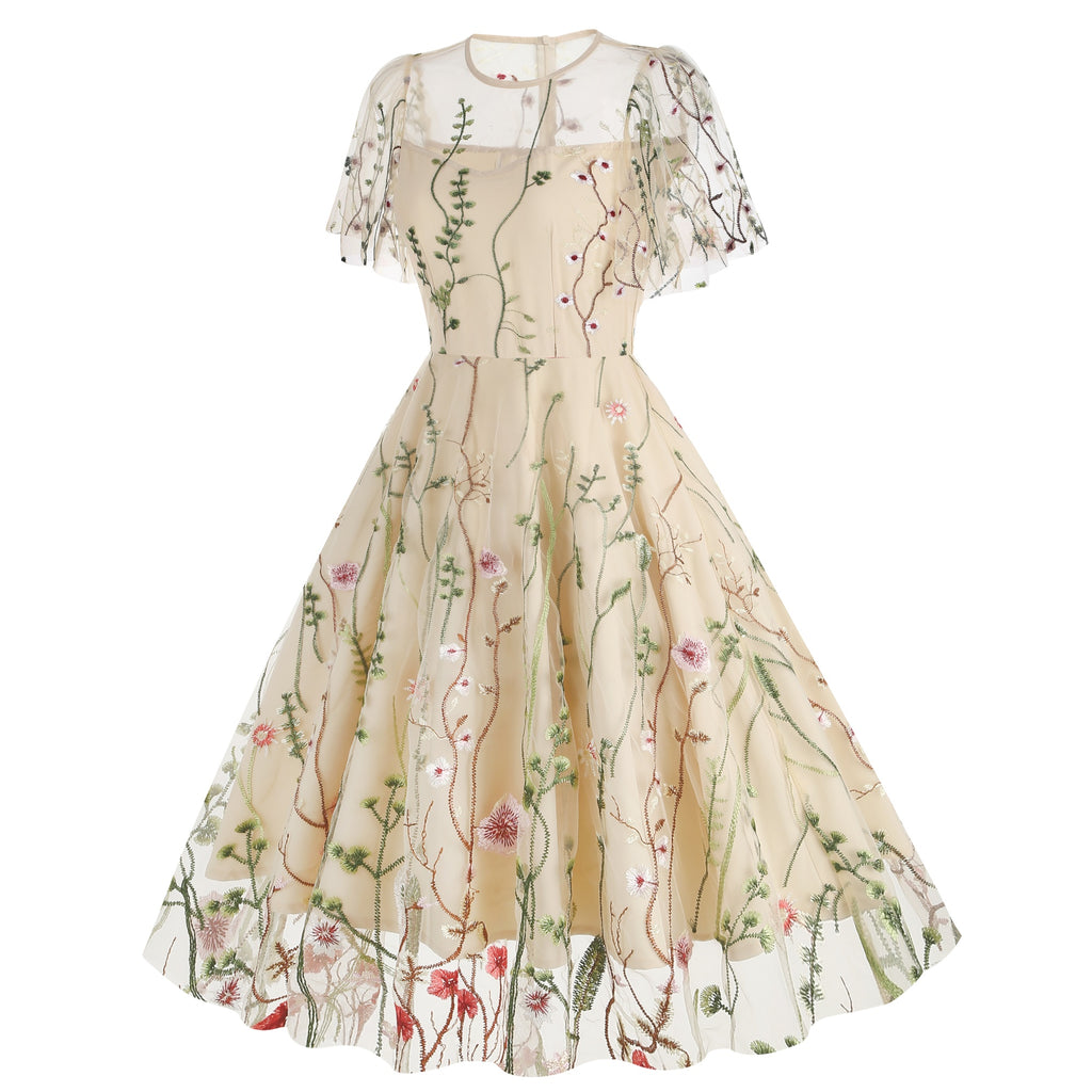 Women's Floral Embroidered Mesh Dress