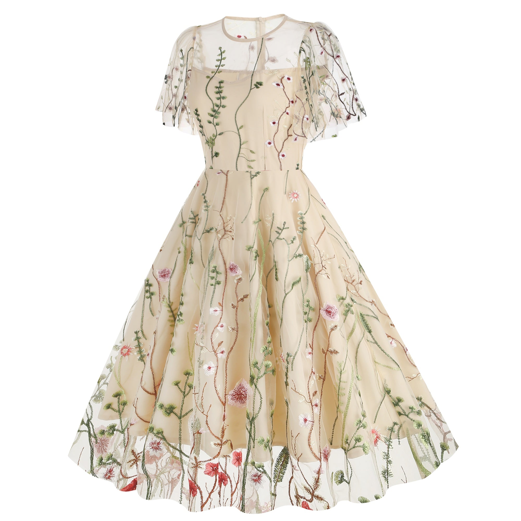 Women's Floral Embroidered Mesh Dress