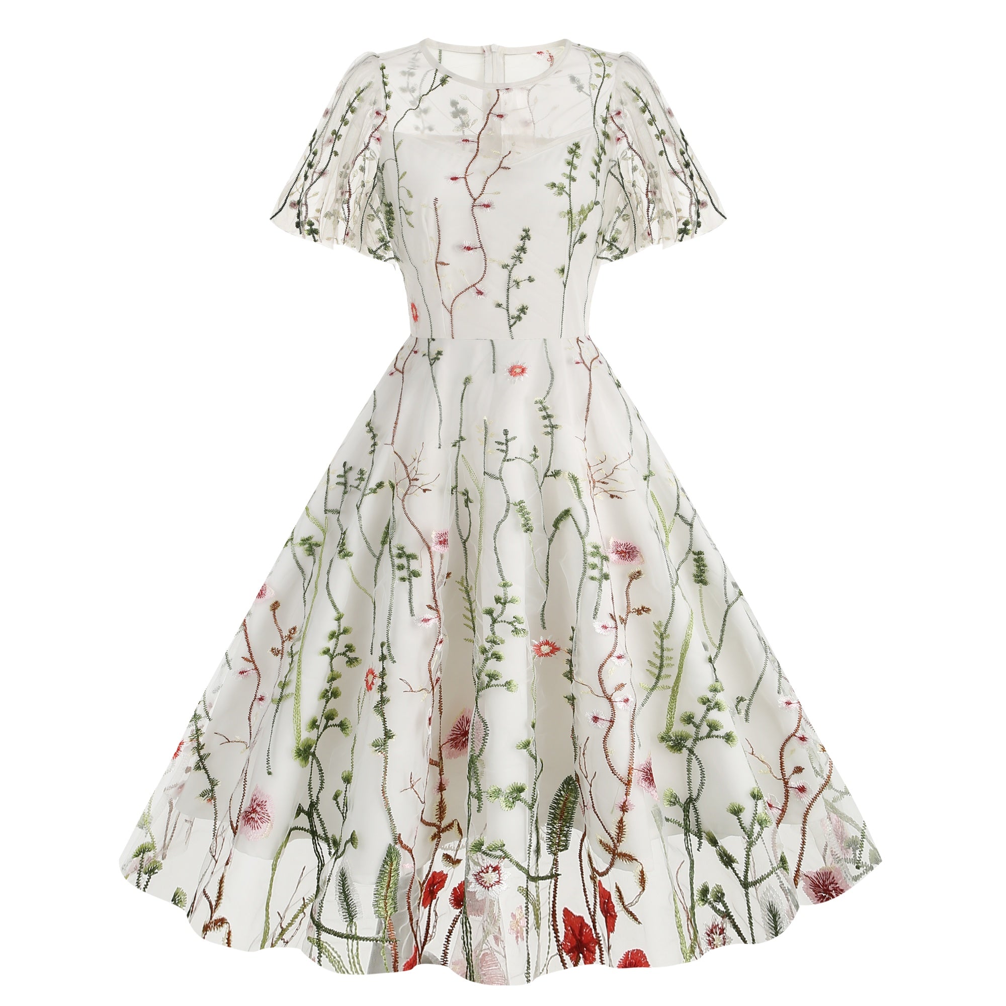 Women's Floral Embroidered Mesh Dress