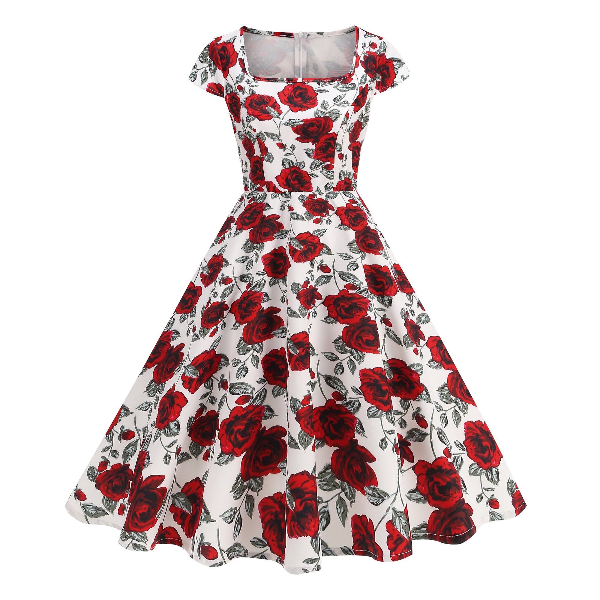 Women's Floral Square Neck Fit & Flare Midi Dress