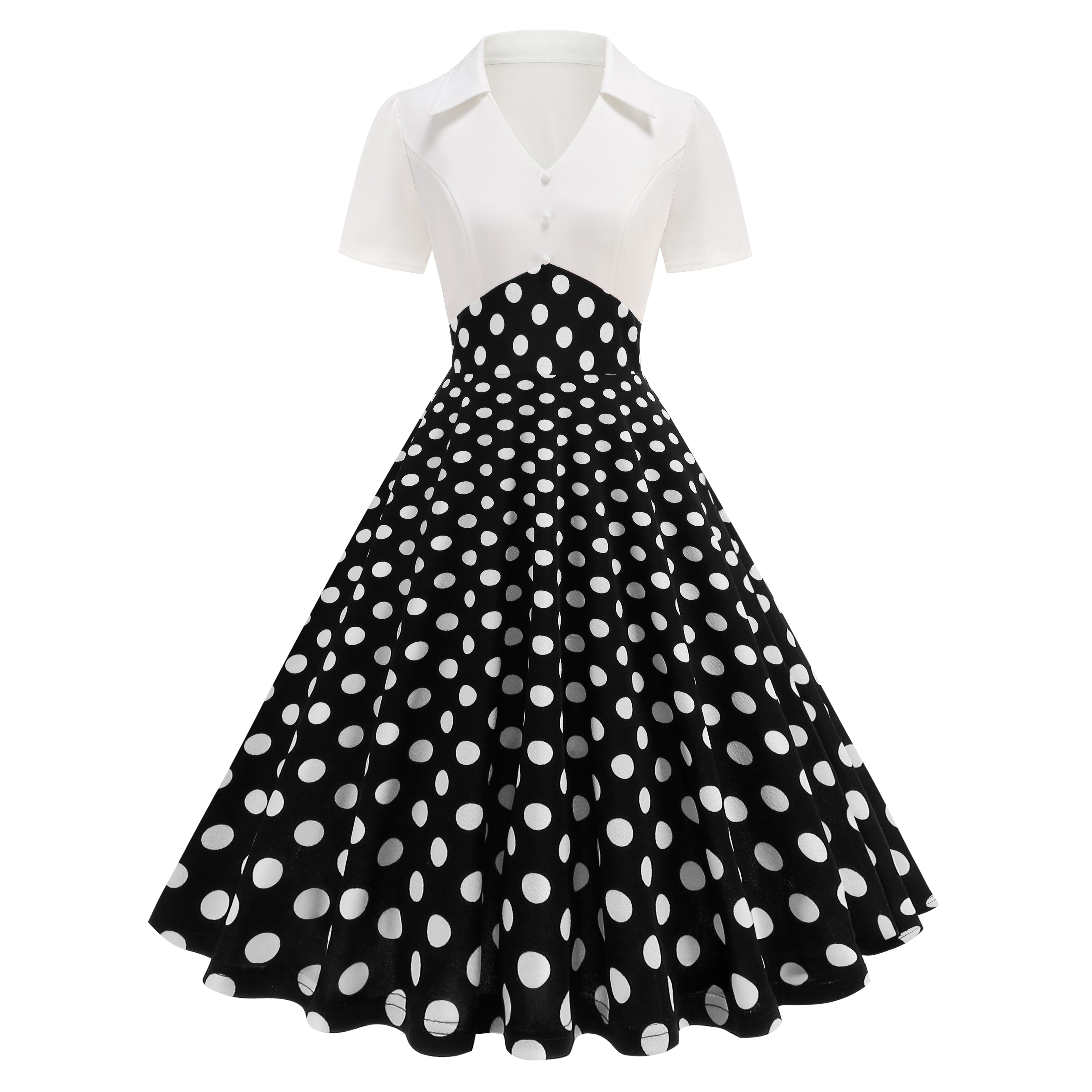 Women's Vintage Color Block Polka Dot Dress