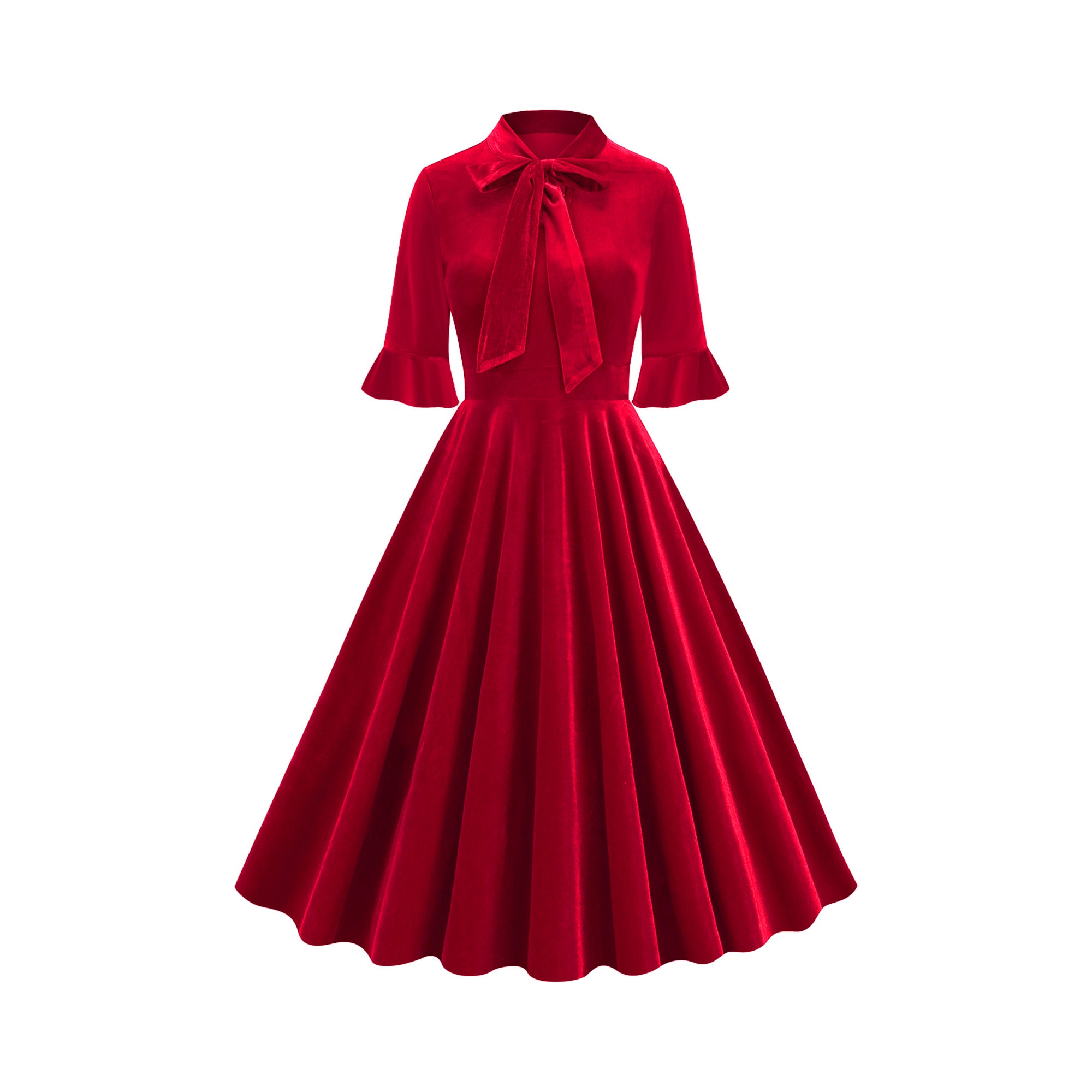 Women's Elegant Tie Neck A-Line Midi Dress