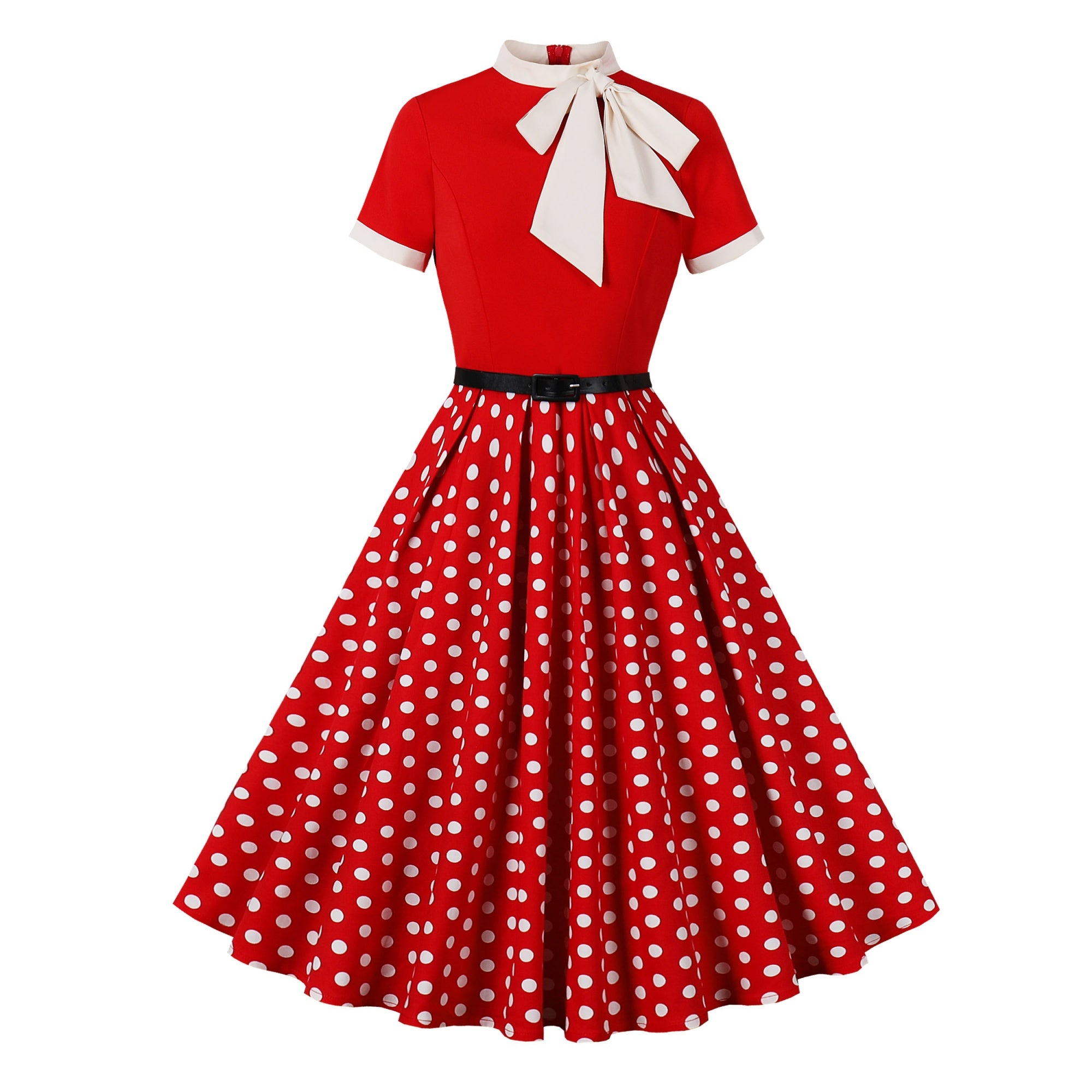 Women's Retro Bow Neck A-Line Midi Dress