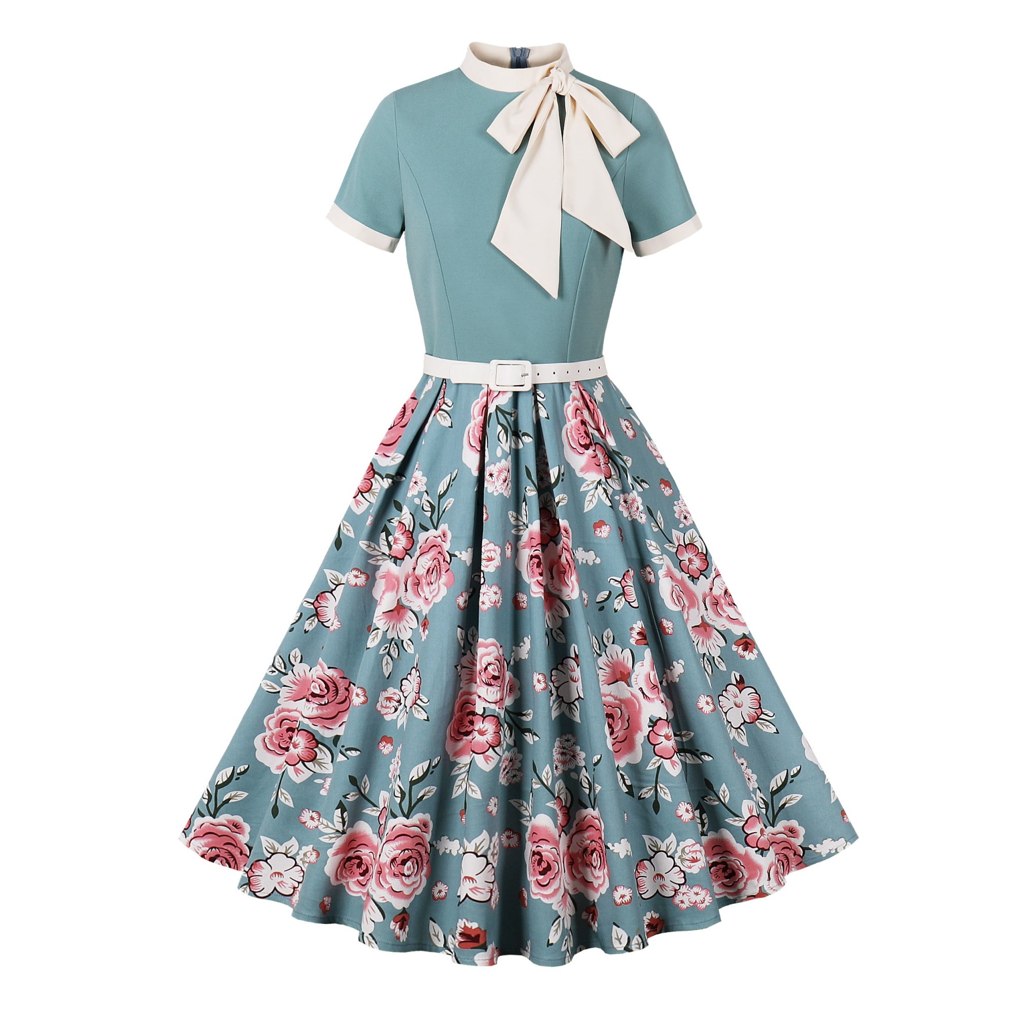 Women's Retro Bow Neck A-Line Midi Dress