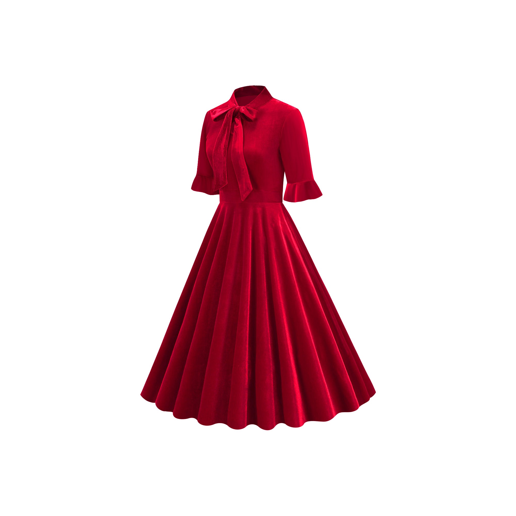 Women's Elegant Tie Neck A-Line Midi Dress