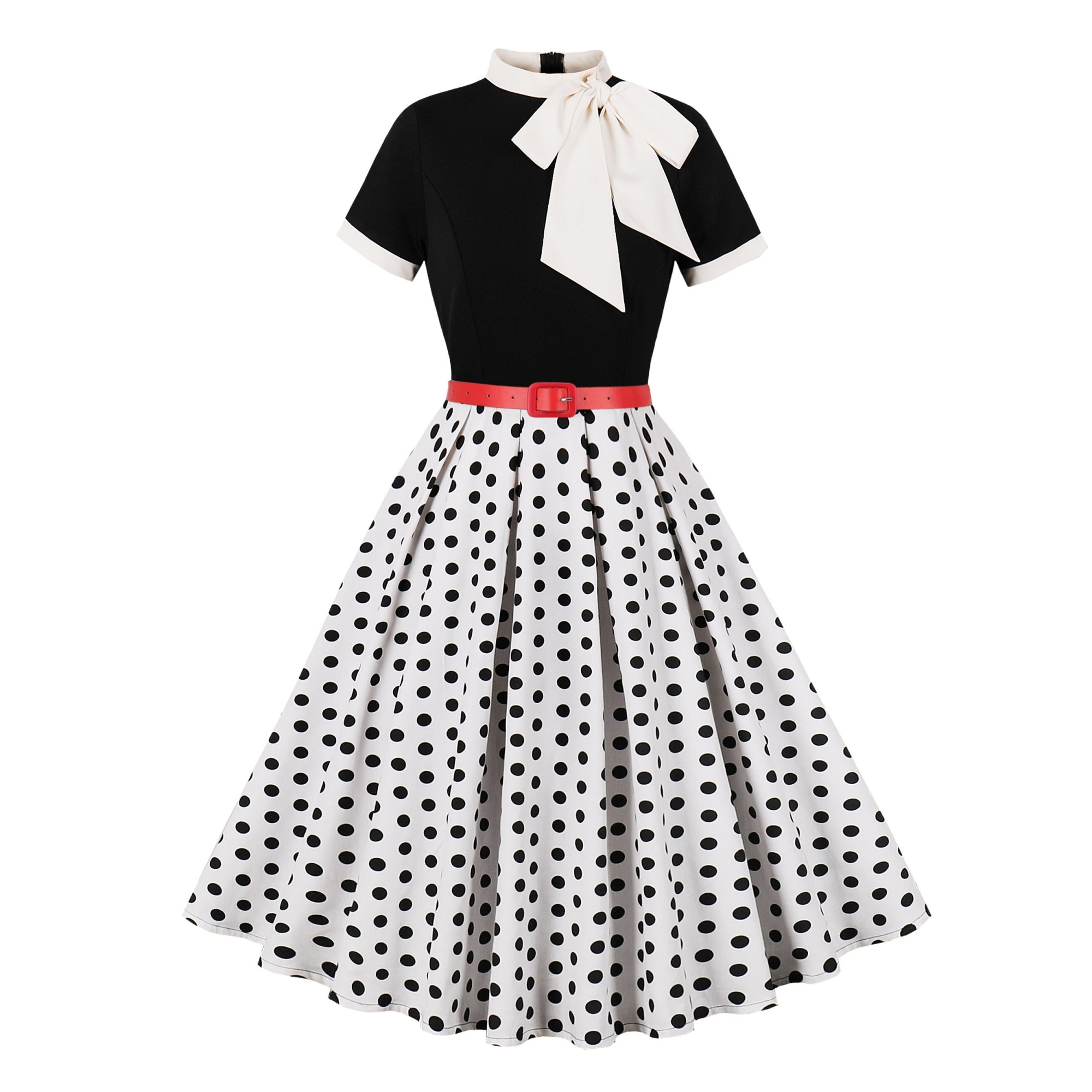 Women's Retro Bow Neck A-Line Midi Dress