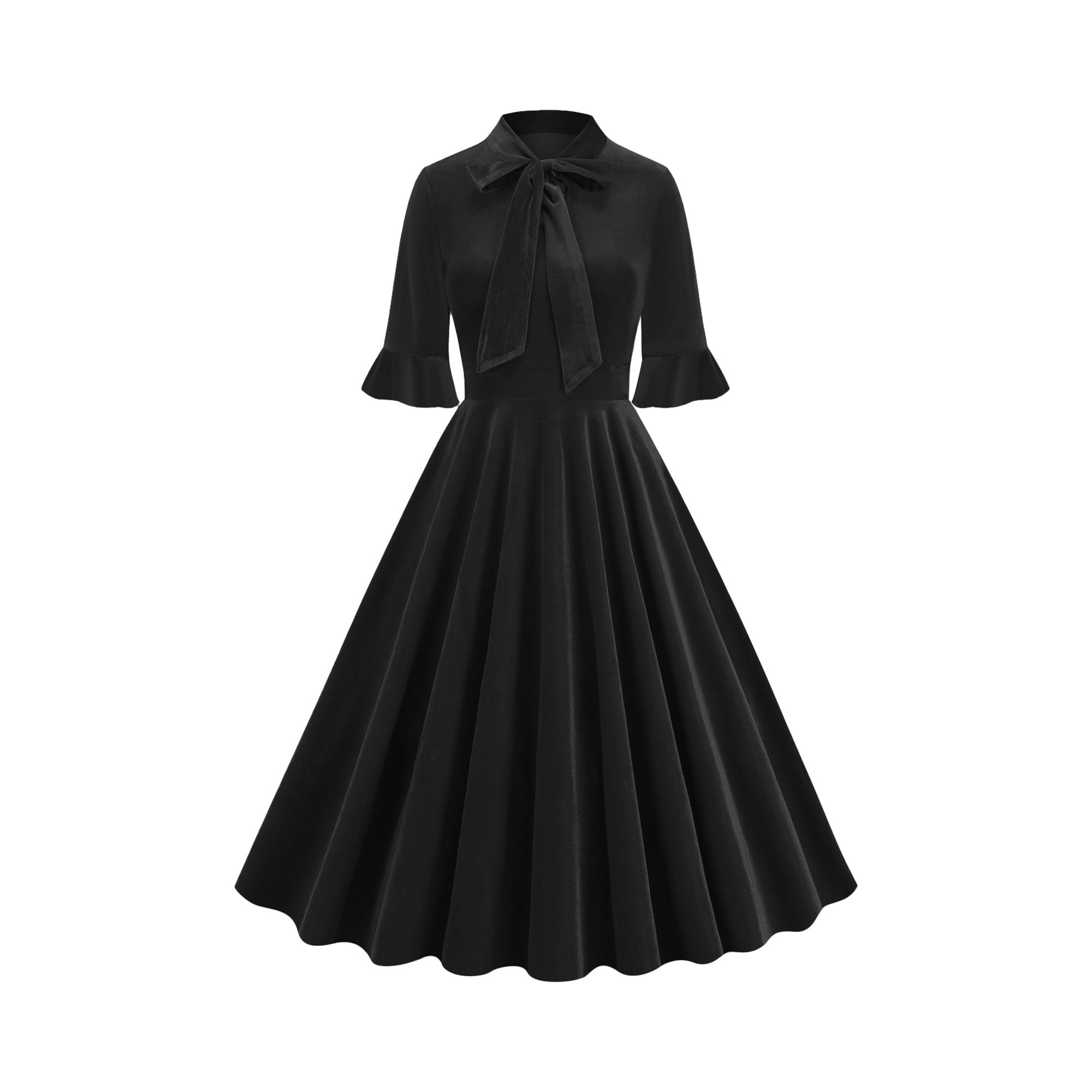 Women's Elegant Tie Neck A-Line Midi Dress