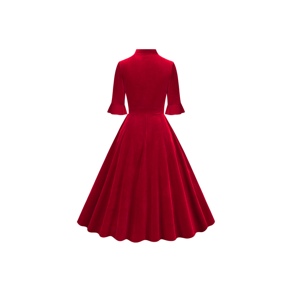 Women's Elegant Tie Neck A-Line Midi Dress