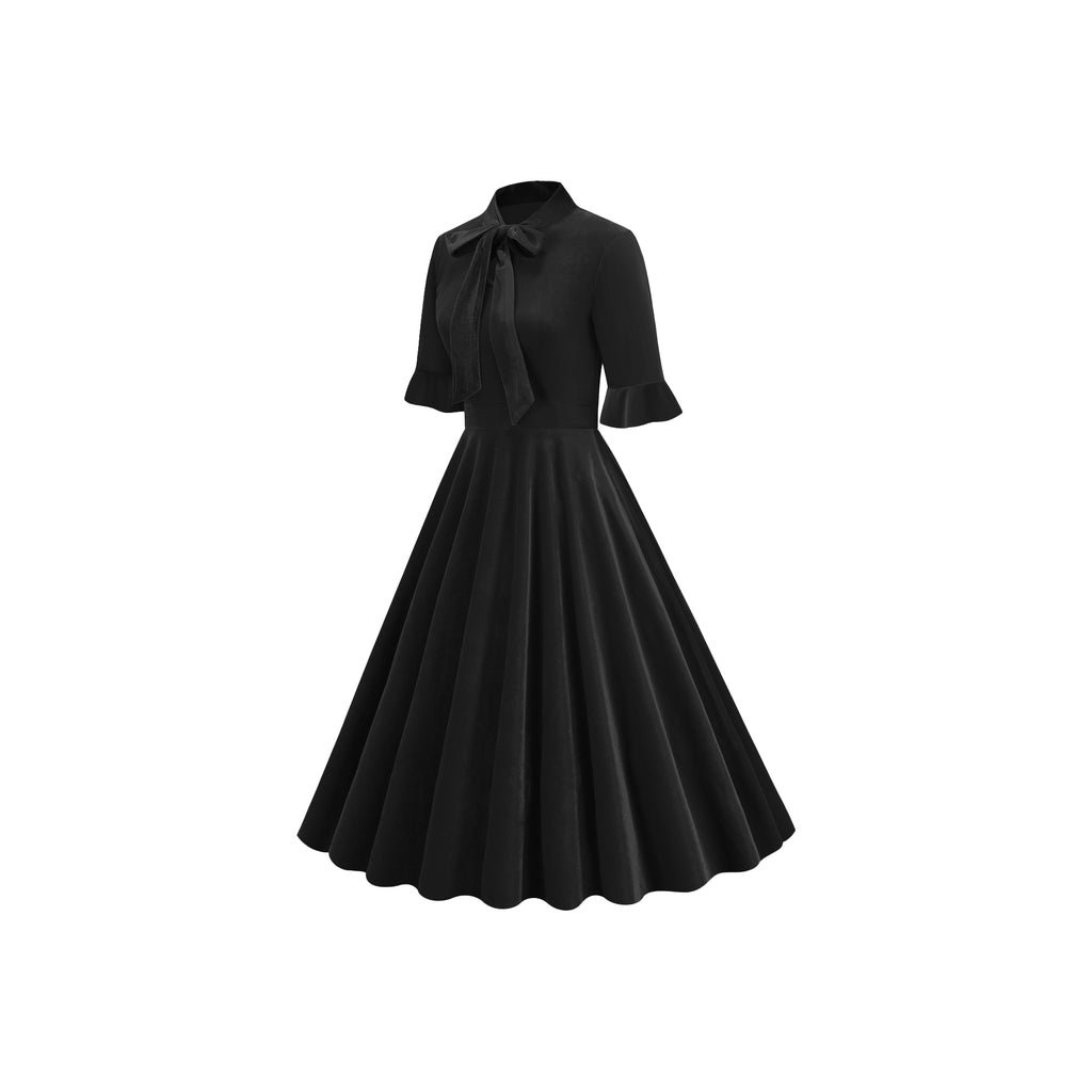 Women's Elegant Tie Neck A-Line Midi Dress