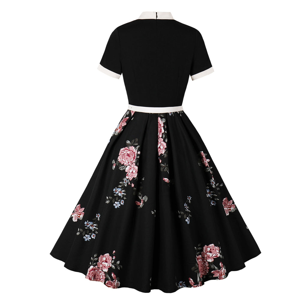 Women's Retro Bow Neck A-Line Midi Dress