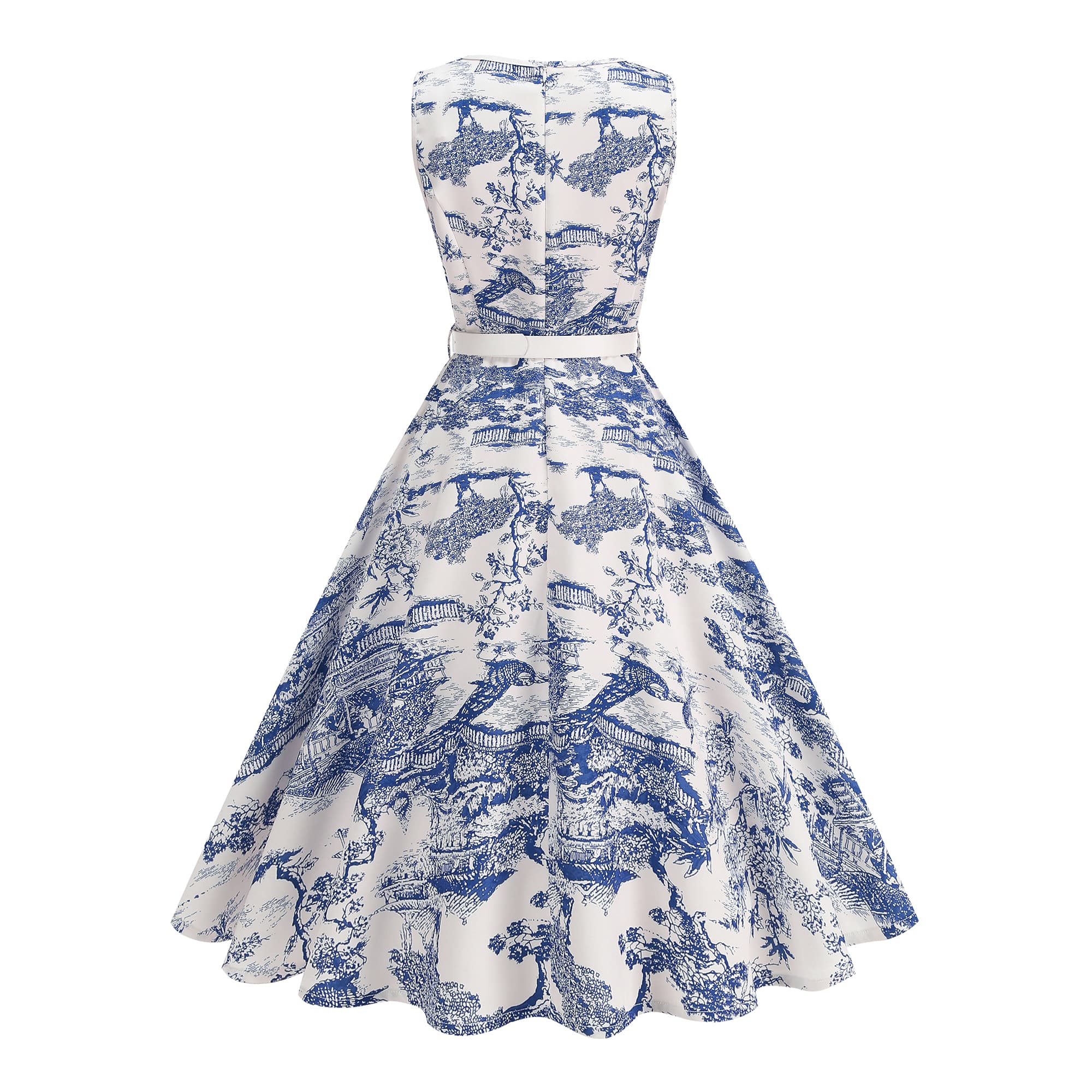 Women's Vintage Sleeveless Belted Fit & Flare Midi Dress