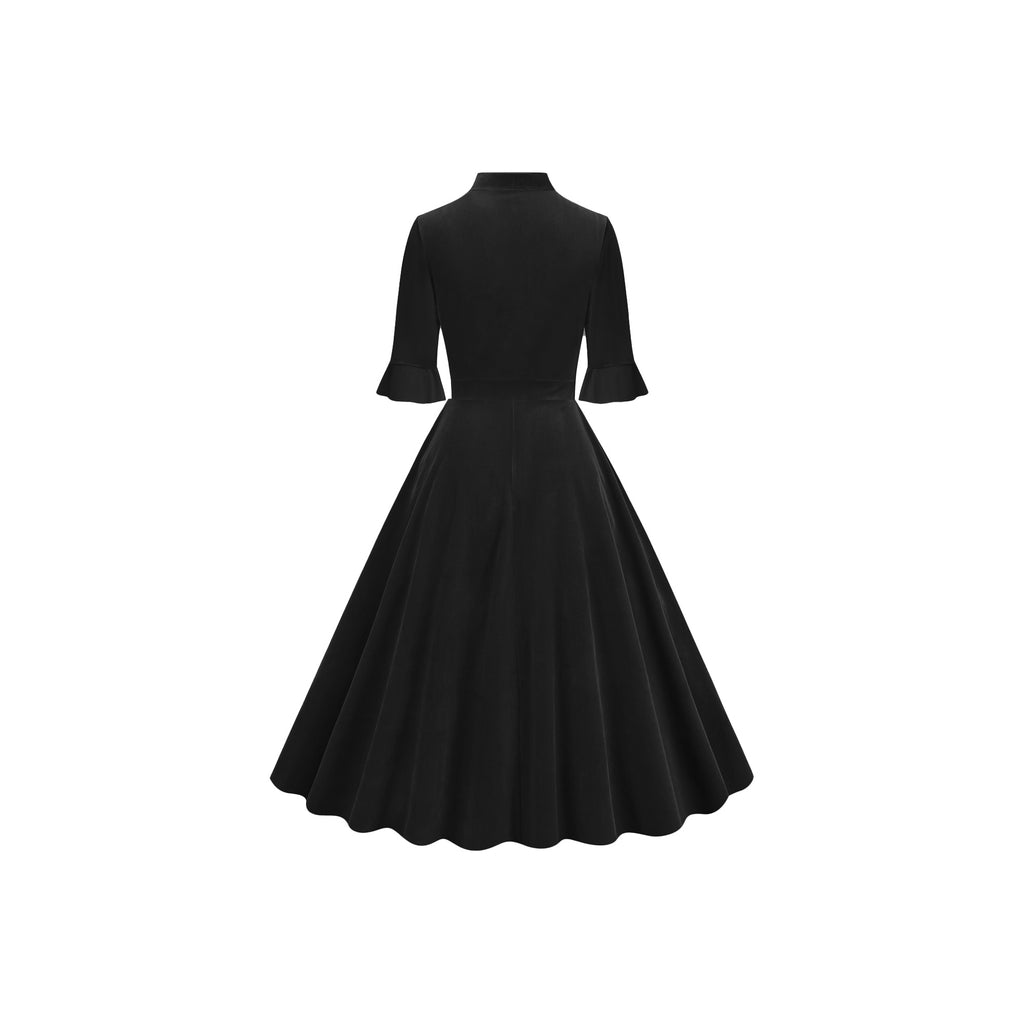 Women's Elegant Tie Neck A-Line Midi Dress