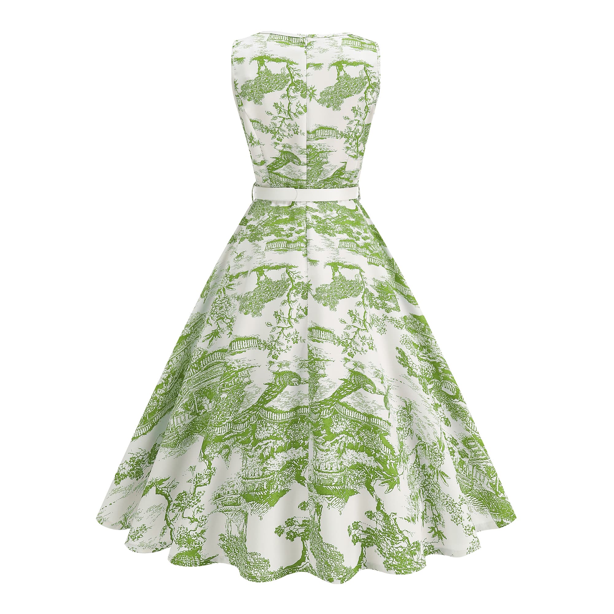 Women's Vintage Sleeveless Belted Fit & Flare Midi Dress