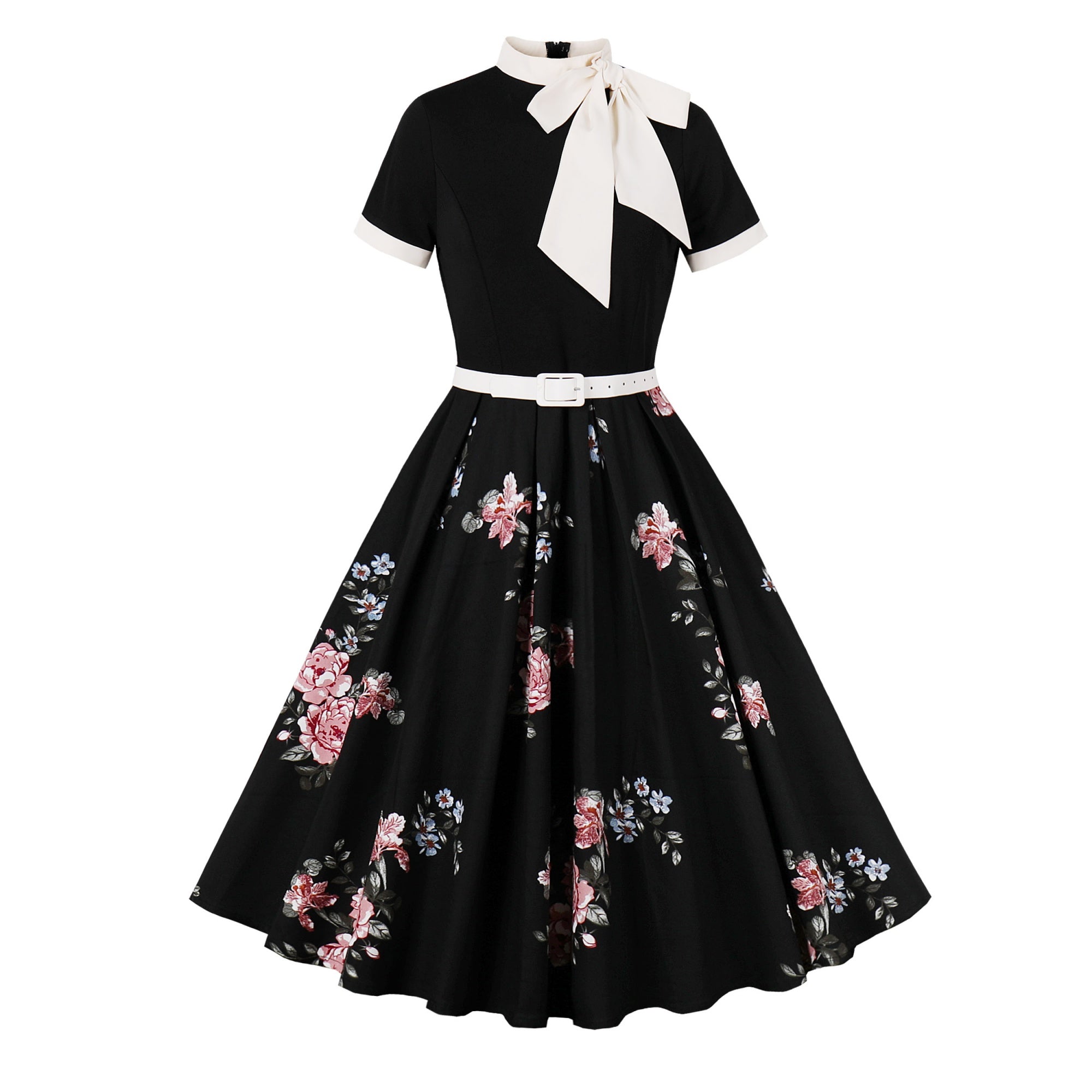 Women's Retro Bow Neck A-Line Midi Dress