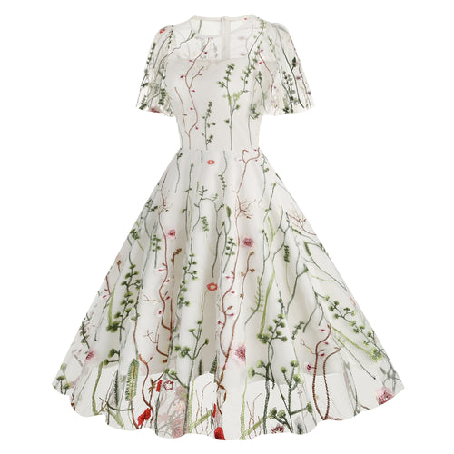 Women's Floral Embroidered Mesh Dress