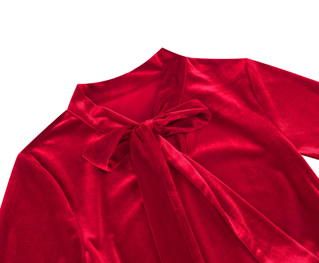 Women's Elegant Tie Neck A-Line Midi Dress