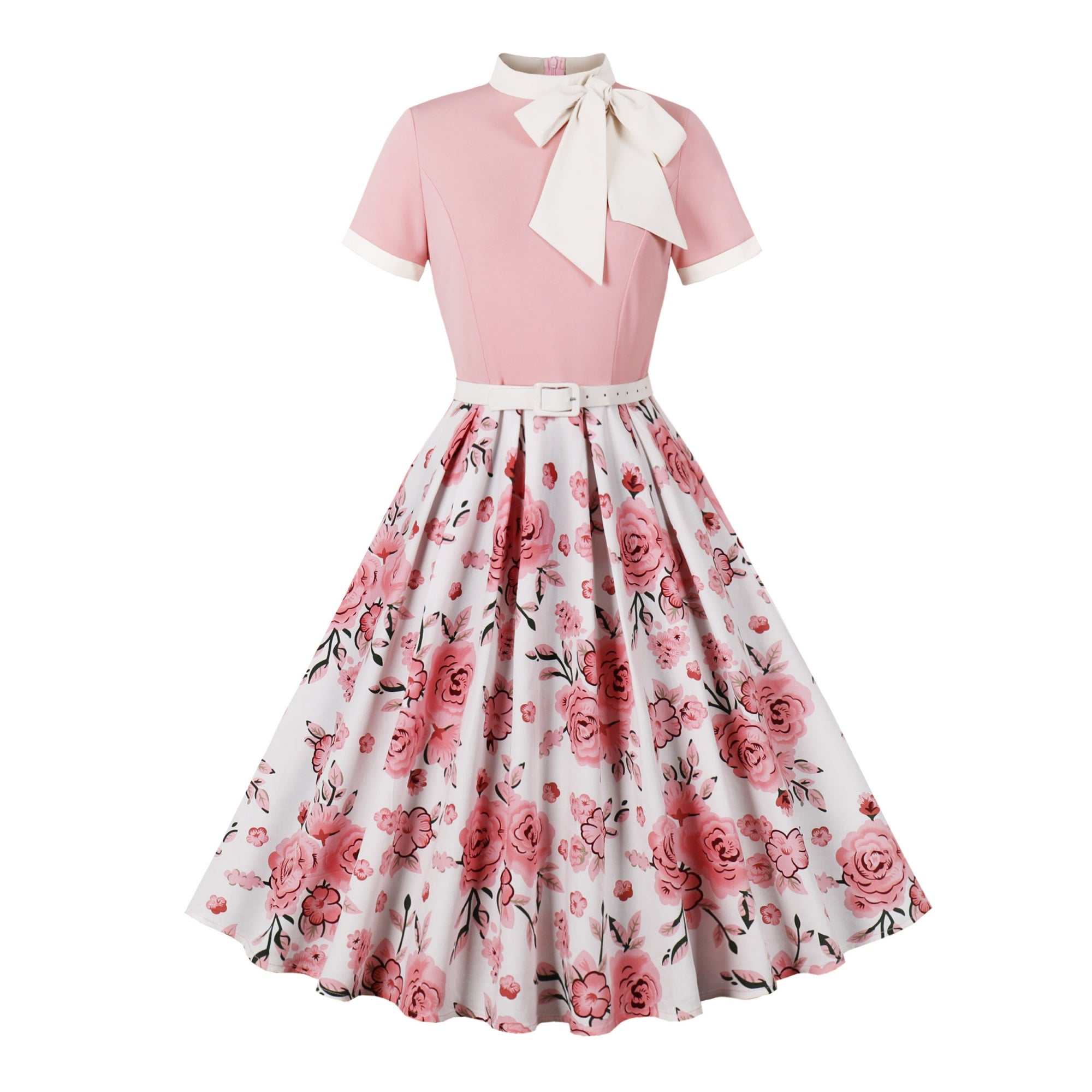 Women's Retro Bow Neck A-Line Midi Dress