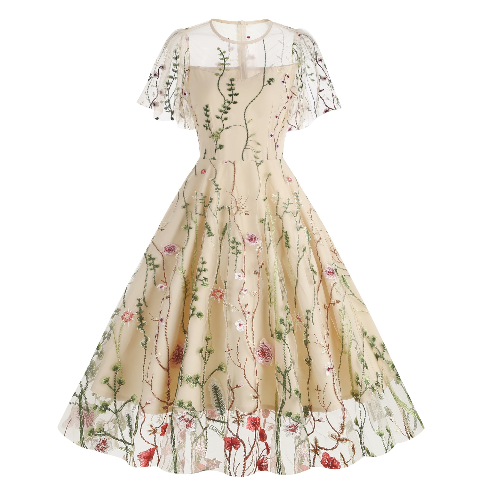 Women's Floral Embroidered Mesh Dress