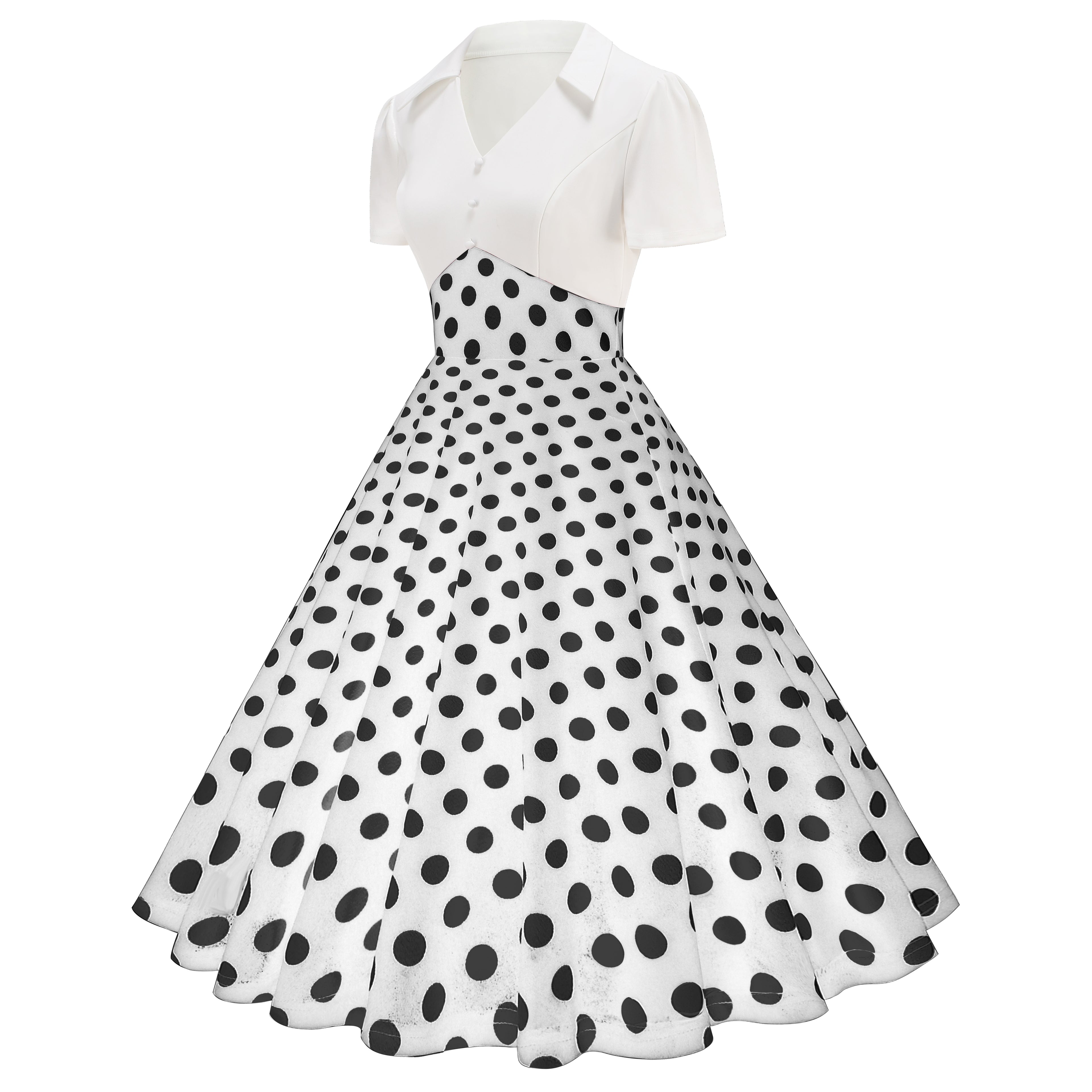 Women's Vintage Color Block Polka Dot Dress