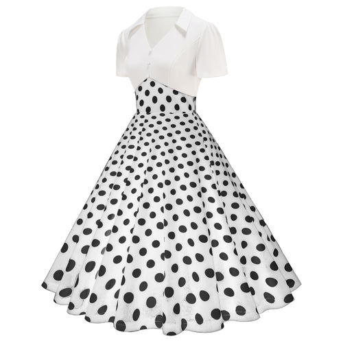 Women's Vintage Color Block Polka Dot Dress