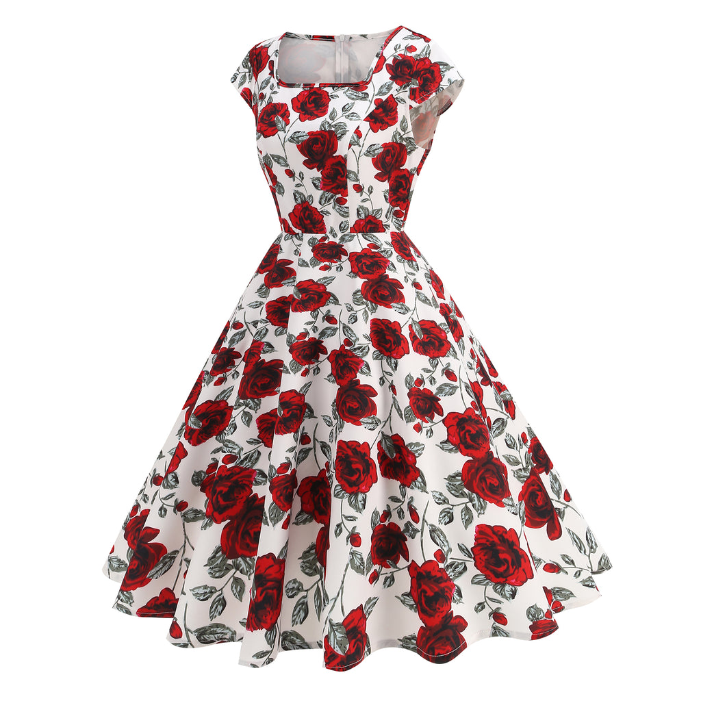 Women's Floral Square Neck Fit & Flare Midi Dress