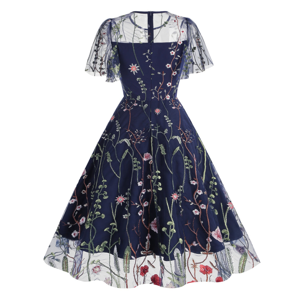Women's Floral Embroidered Mesh Dress