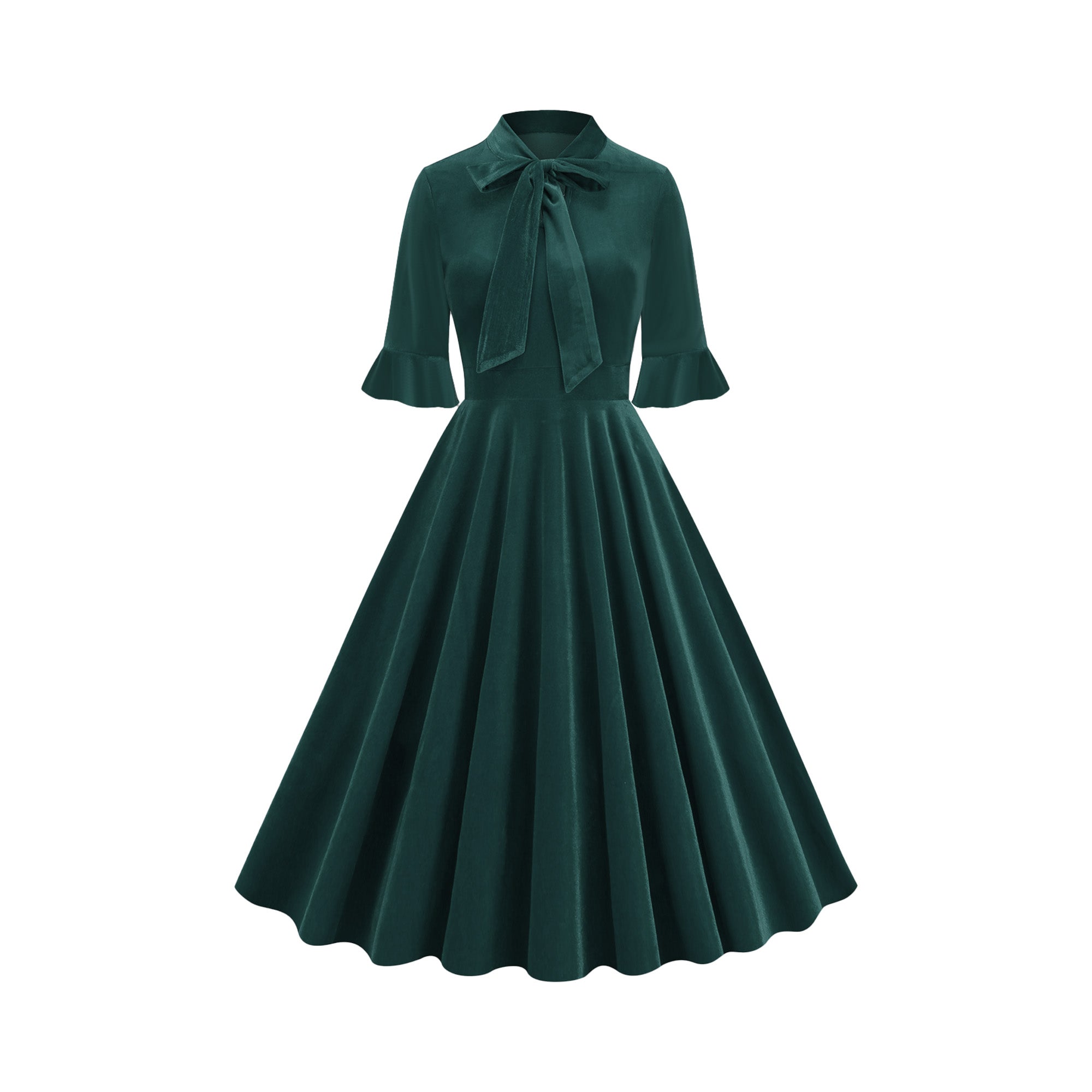 Women's Elegant Tie Neck A-Line Midi Dress