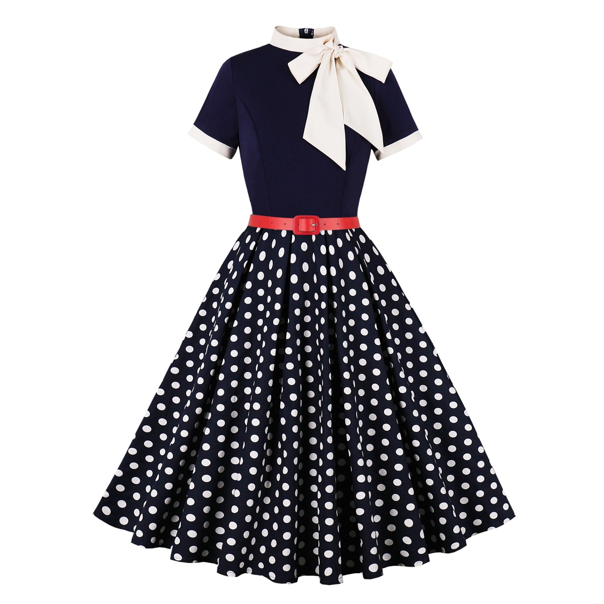 Women's Retro Bow Neck A-Line Midi Dress
