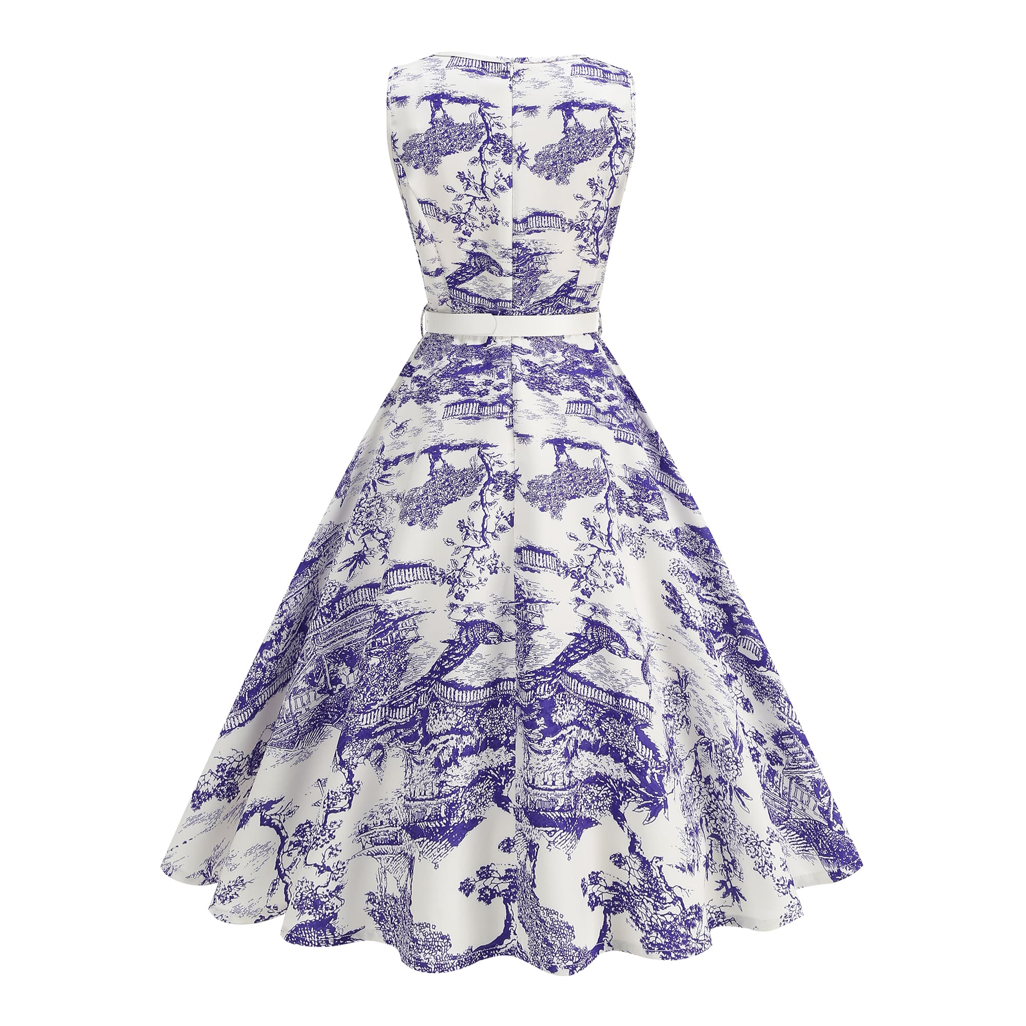 Women's Vintage Sleeveless Belted Fit & Flare Midi Dress